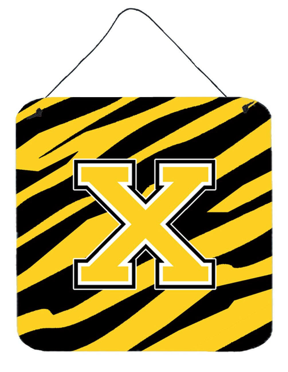 Letter X Initial Tiger Stripe - Black Gold  Wall or Door Hanging Prints by Caroline&#39;s Treasures