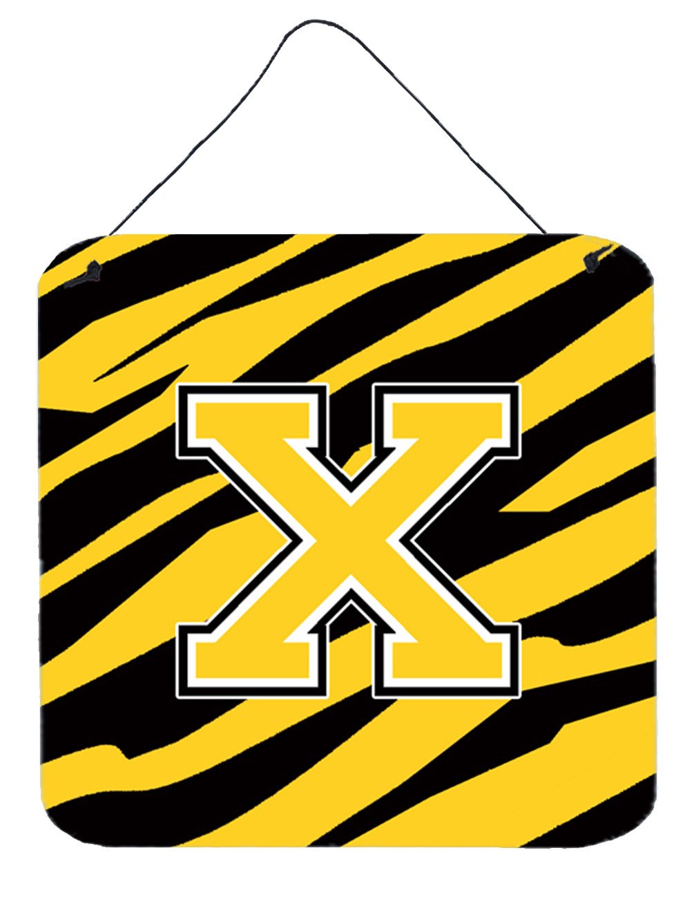Letter X Initial Tiger Stripe - Black Gold  Wall or Door Hanging Prints by Caroline's Treasures