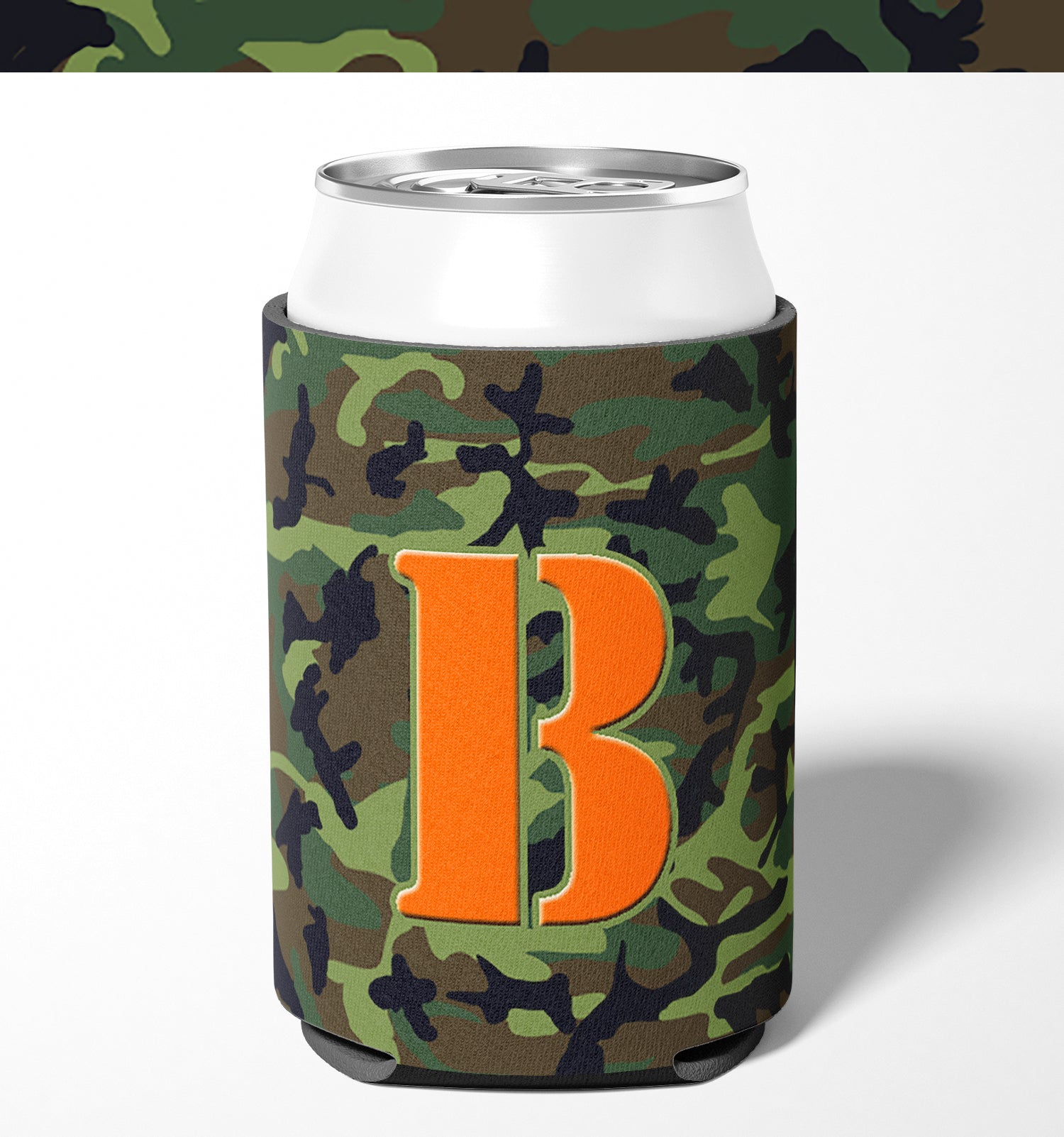 Letter B Initial Monogram - Camo Green Can or Bottle Beverage Insulator Hugger.