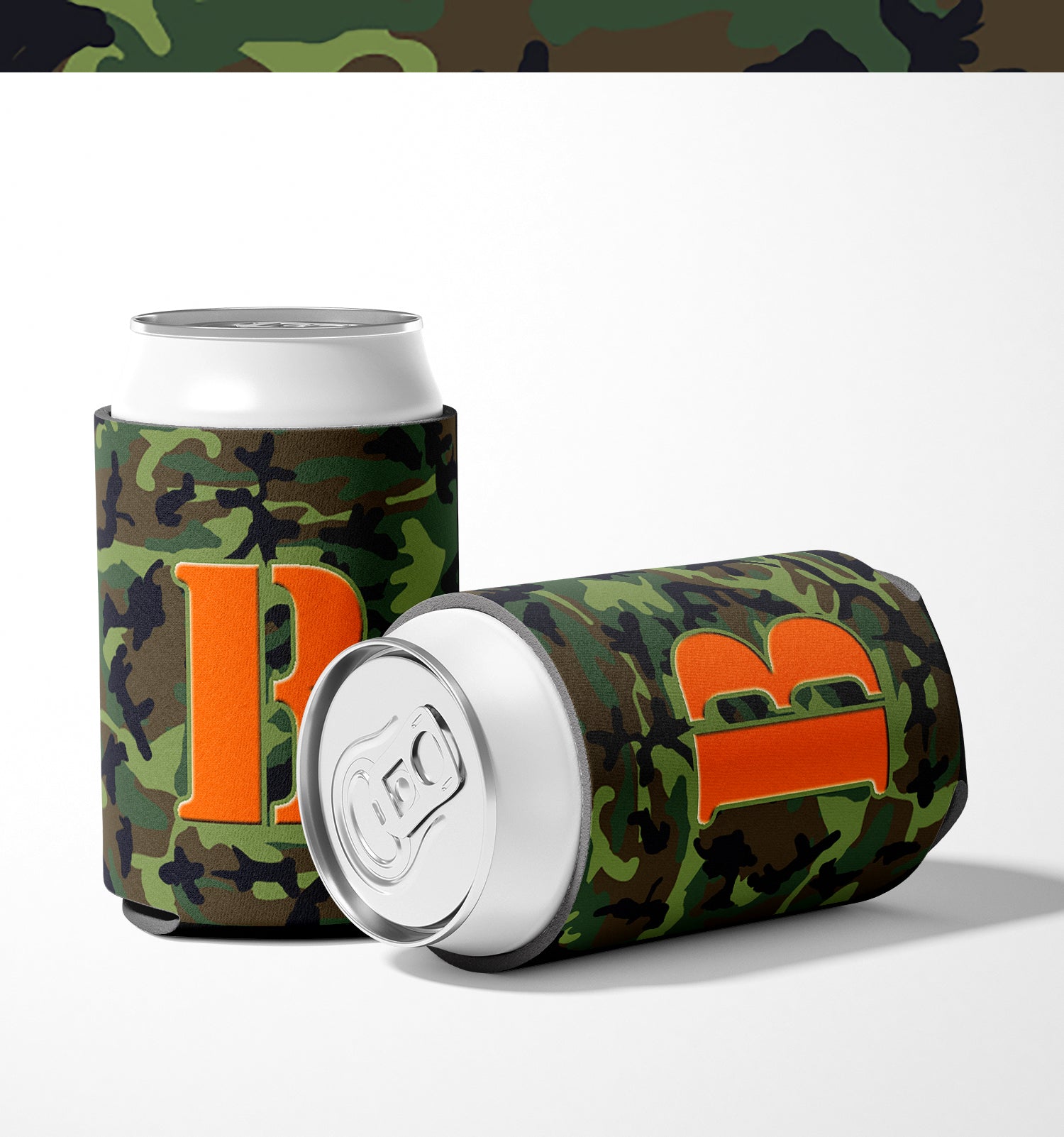 Letter B Initial Monogram - Camo Green Can or Bottle Beverage Insulator Hugger