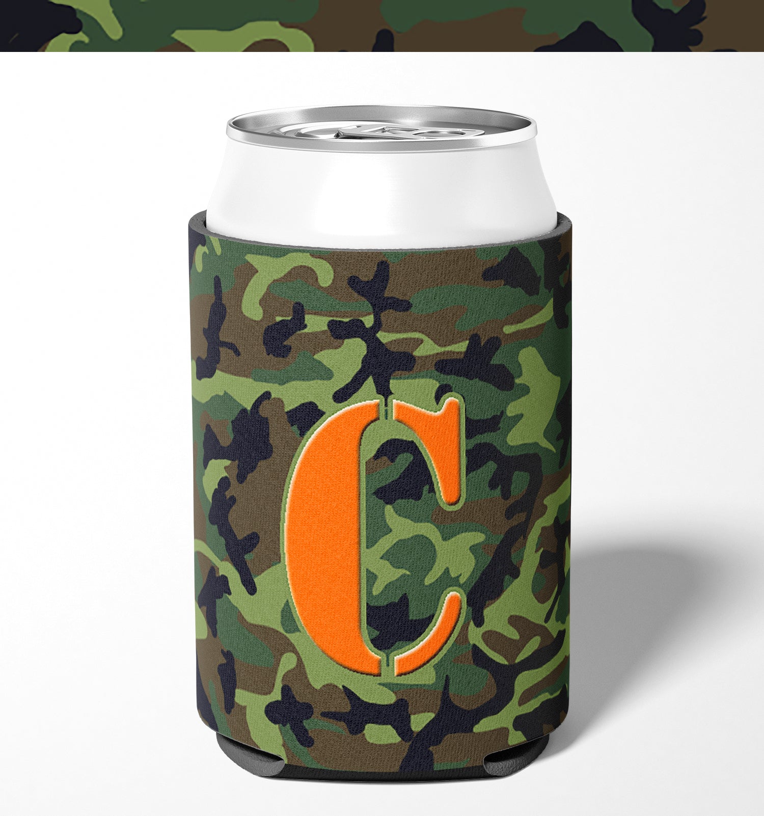 Letter C Initial Monogram - Camo Green Can or Bottle Beverage Insulator Hugger.