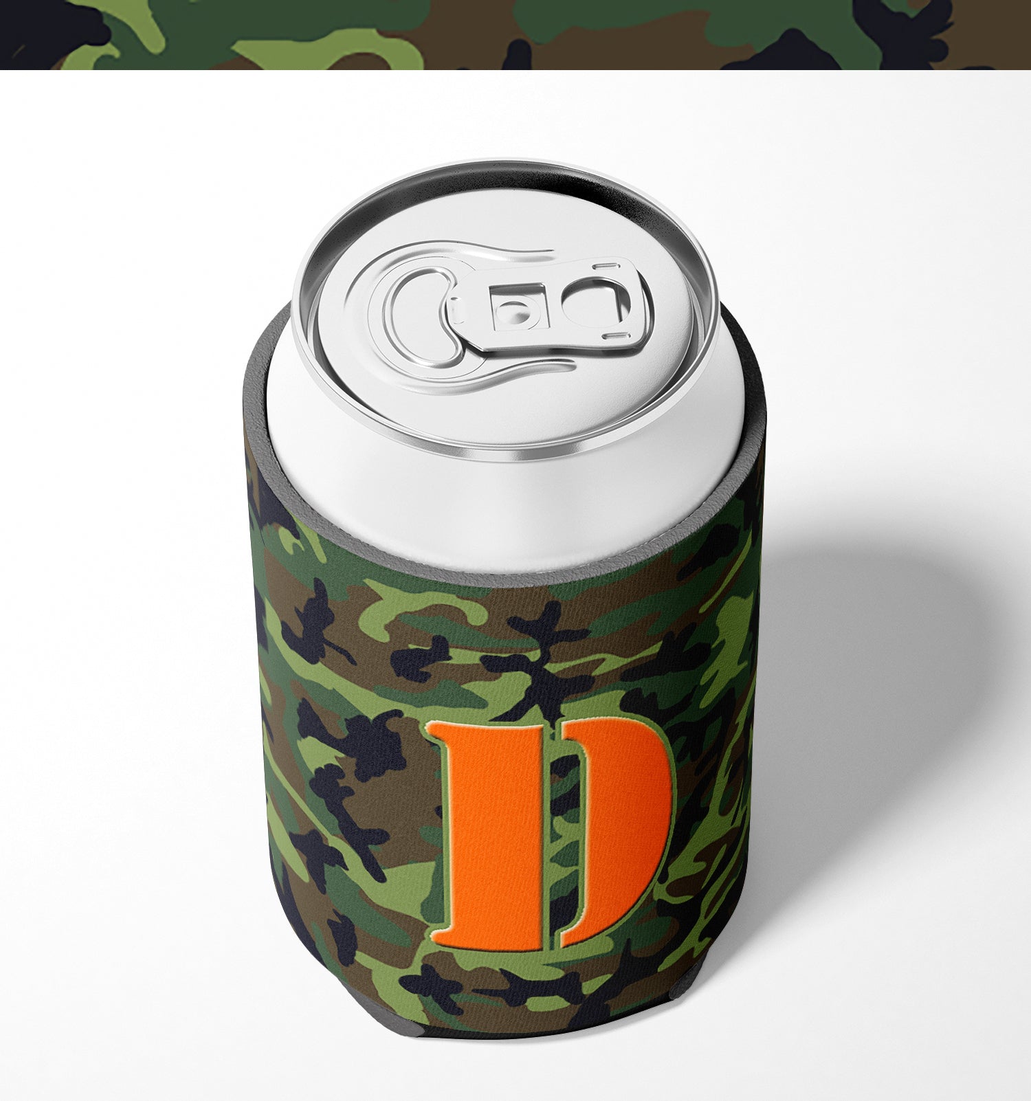 Letter D Initial Monogram - Camo Green Can or Bottle Beverage Insulator Hugger.