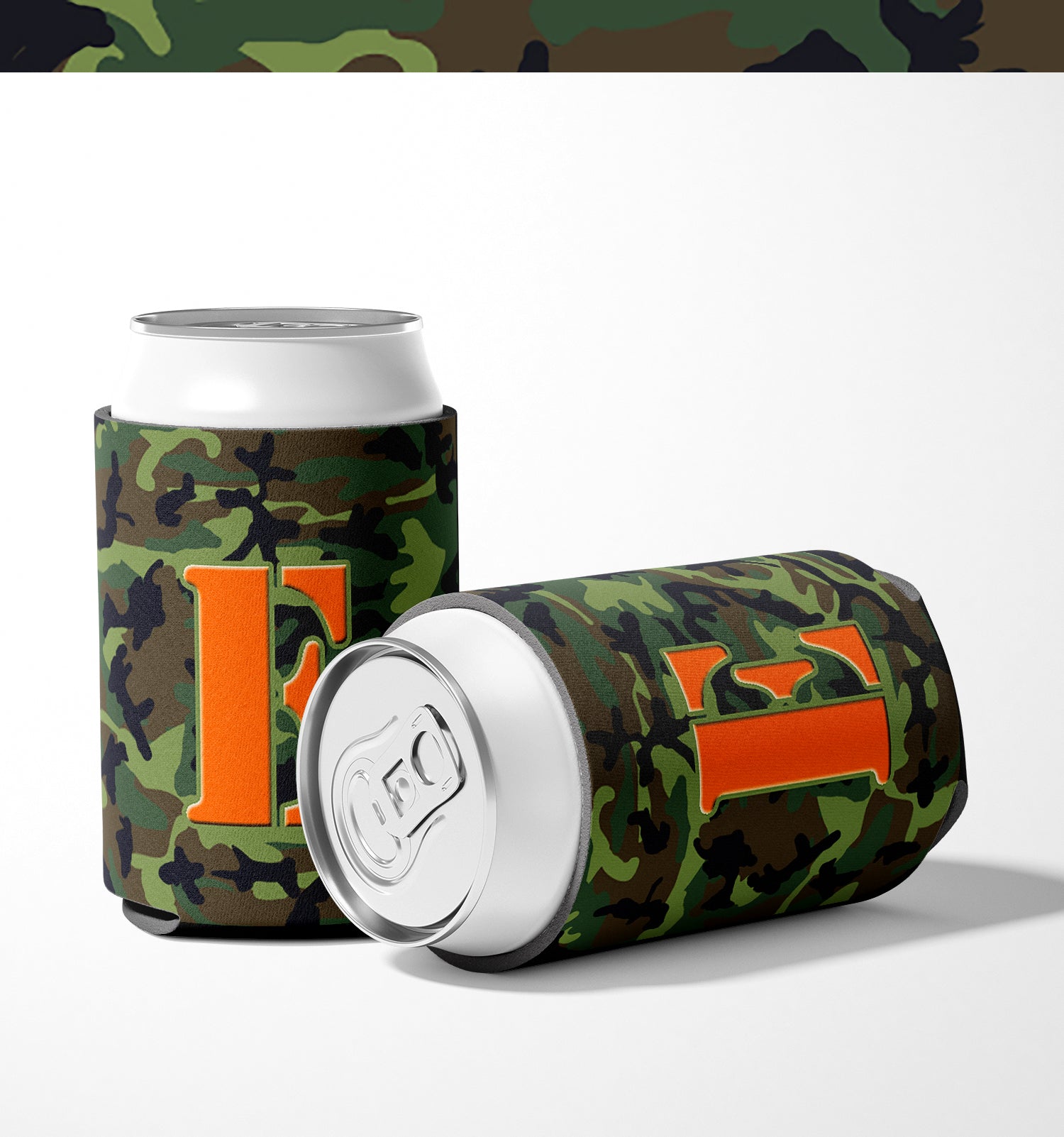 Letter E Initial Monogram - Camo Green Can or Bottle Beverage Insulator Hugger.
