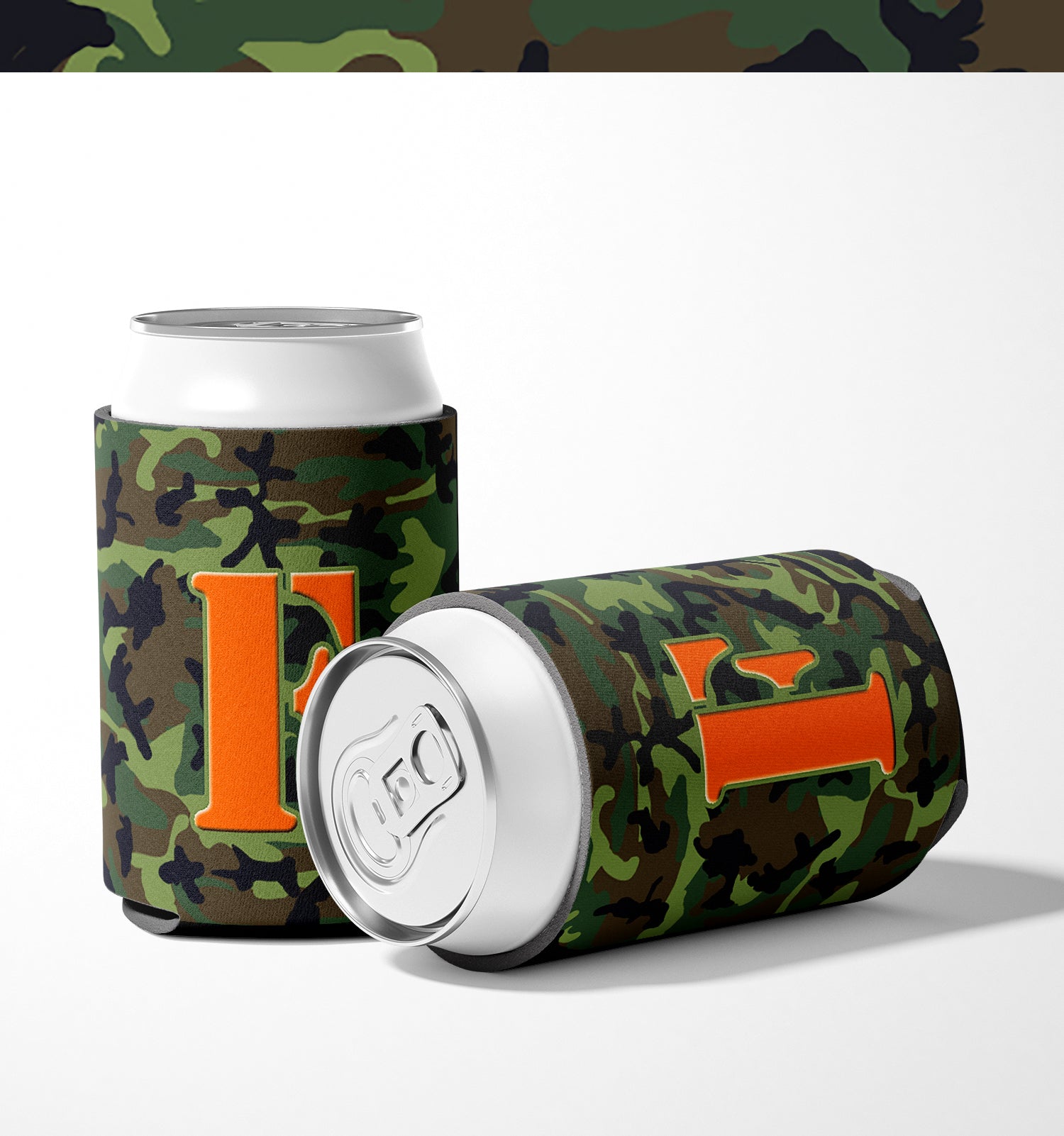 Letter F Initial Monogram - Camo Green Can or Bottle Beverage Insulator Hugger