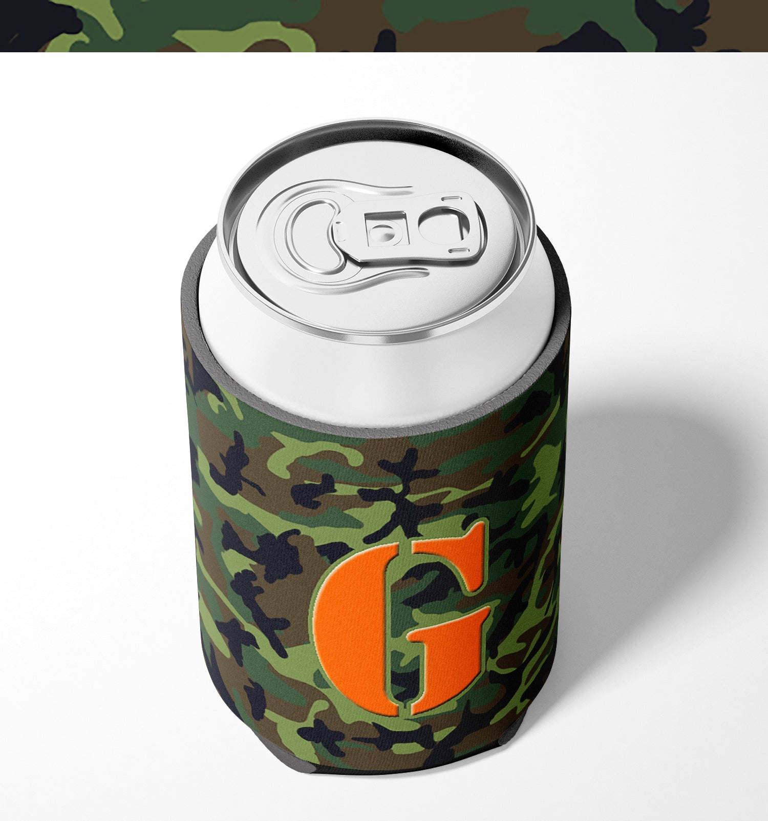 Letter G Initial Monogram - Camo Green Can or Bottle Beverage Insulator Hugger.