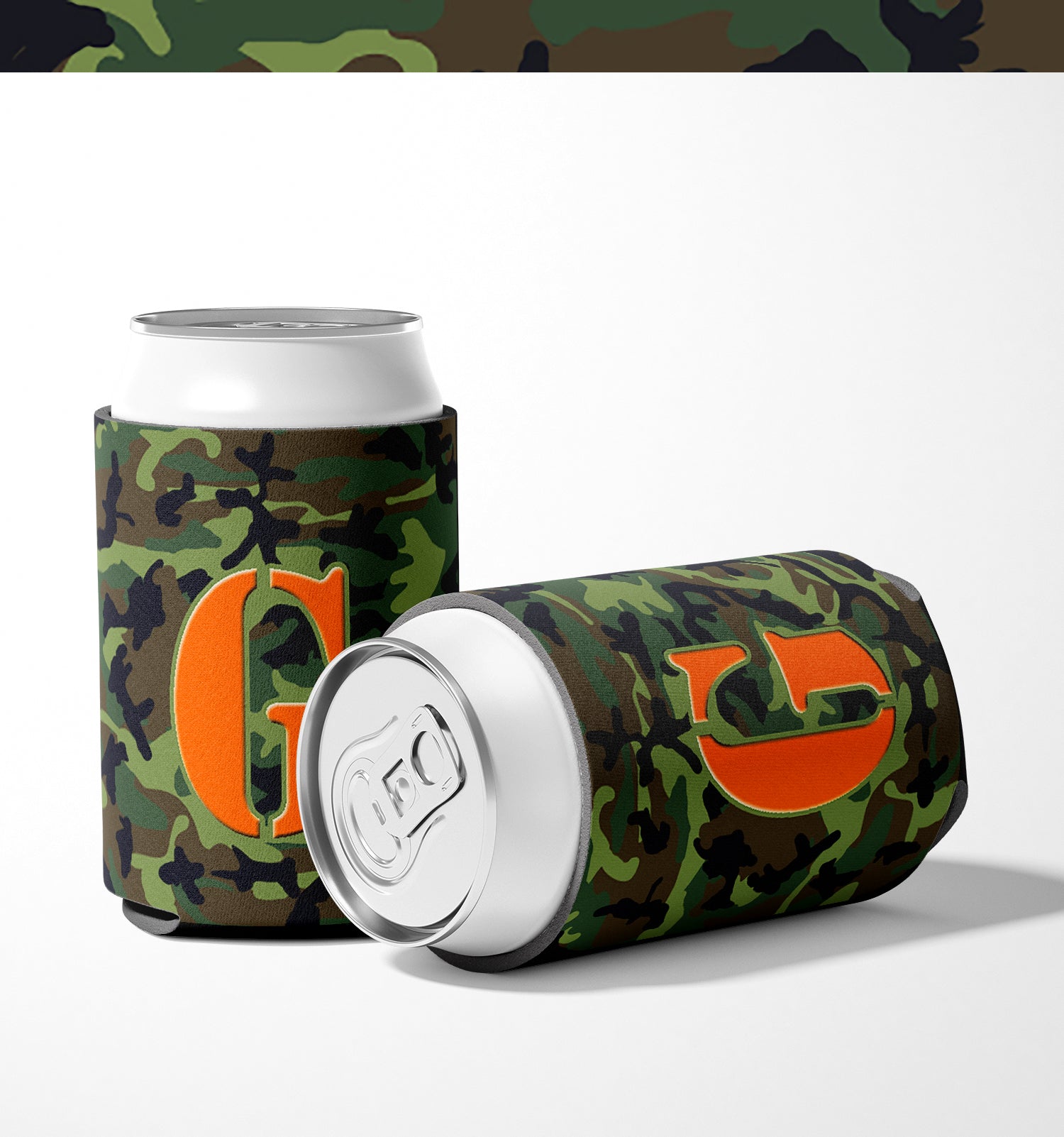 Letter G Initial Monogram - Camo Green Can or Bottle Beverage Insulator Hugger.