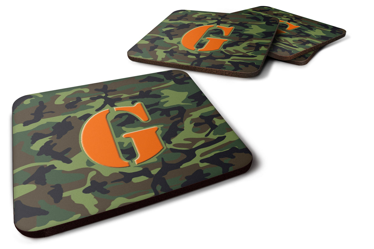 Set of 4 Monogram - Camo Green Foam Coasters Initial Letter G - the-store.com