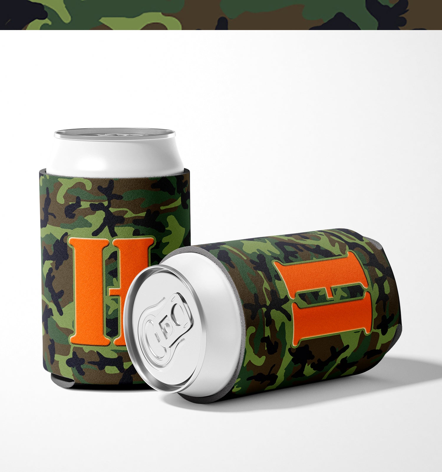 Letter H Initial Monogram - Camo Green Can or Bottle Beverage Insulator Hugger.