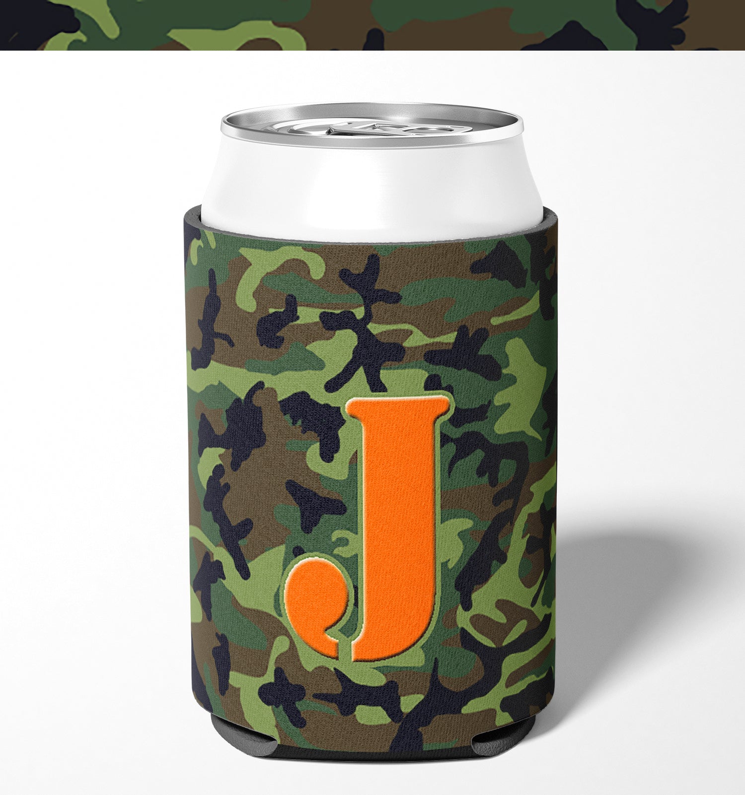 Letter J Initial Monogram - Camo Green Can or Bottle Beverage Insulator Hugger.