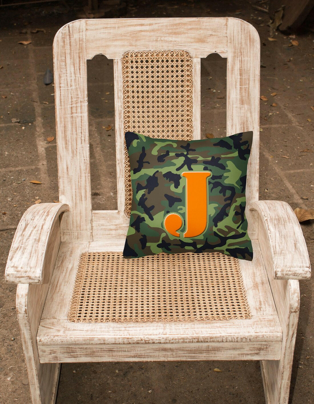 Monogram Initial J Camo Green Decorative   Canvas Fabric Pillow CJ1030 - the-store.com