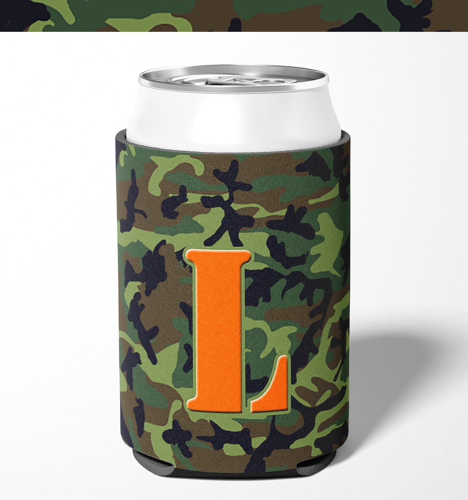 Letter L Initial Monogram - Camo Green Can or Bottle Beverage Insulator Hugger.