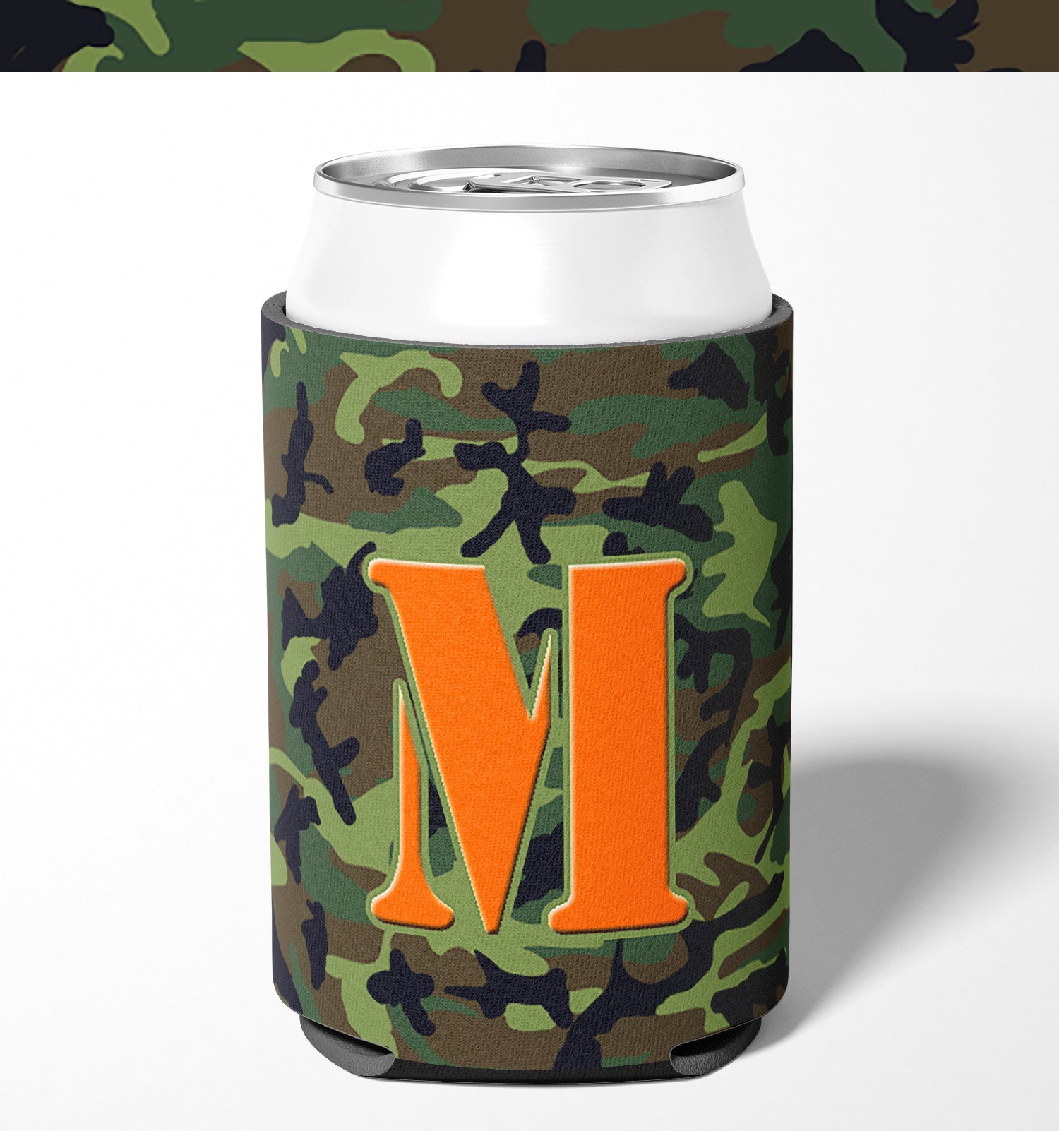 Letter M Initial Monogram - Camo Green Can or Bottle Beverage Insulator Hugger.