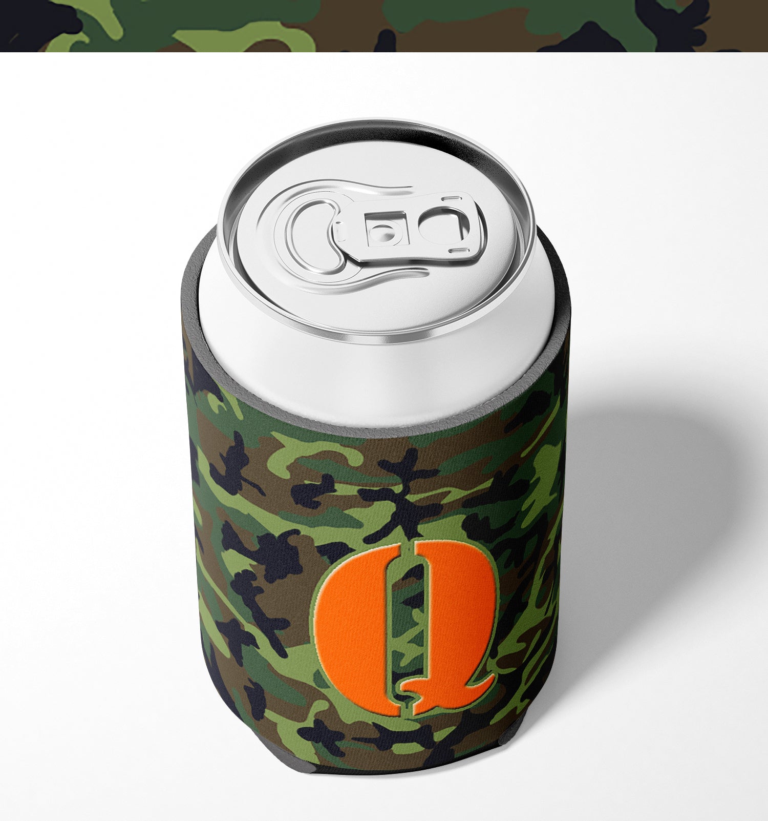Letter Q Initial Monogram - Camo Green Can or Bottle Beverage Insulator Hugger.