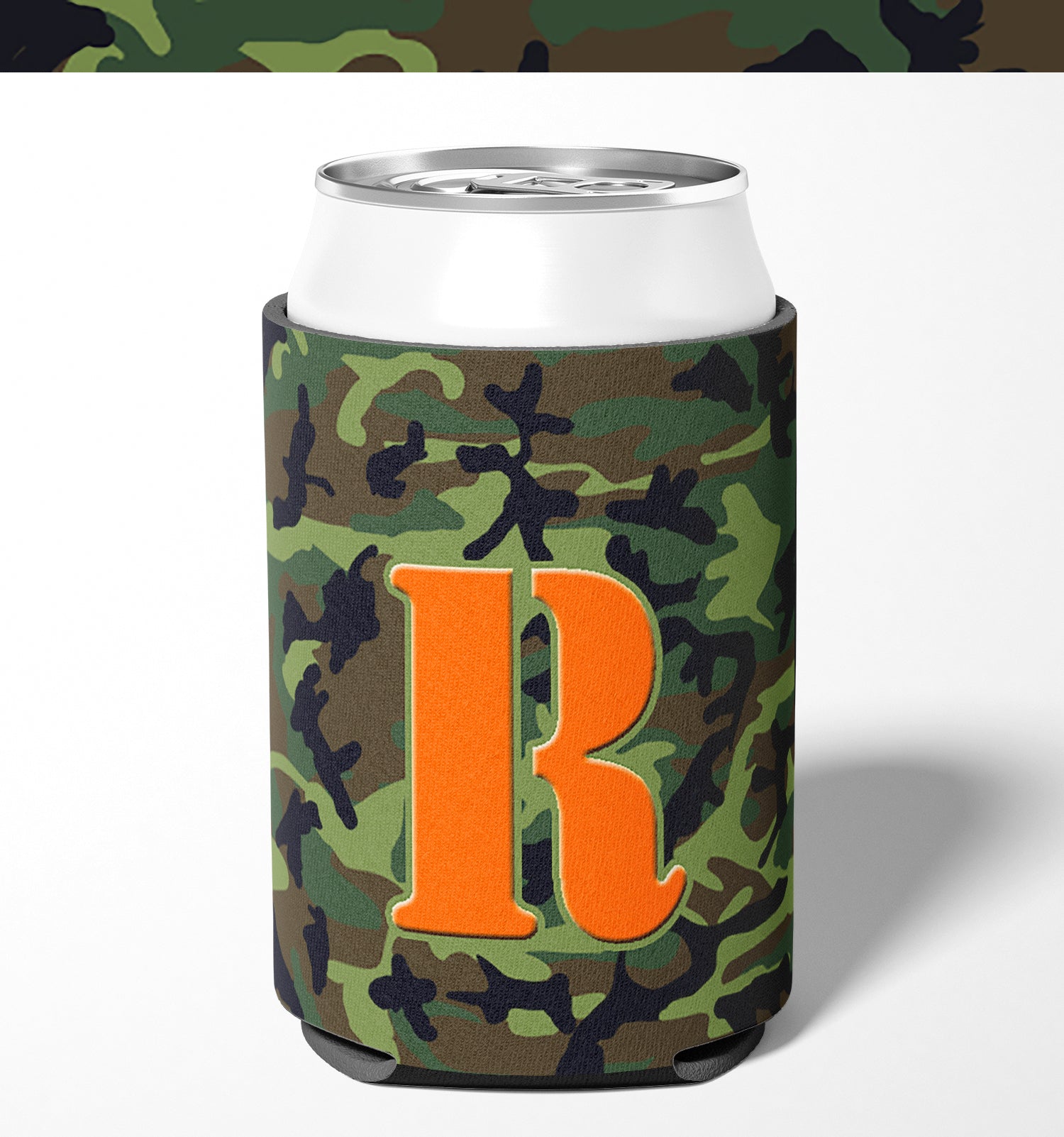 Letter R Initial Monogram - Camo Green Can or Bottle Beverage Insulator Hugger.