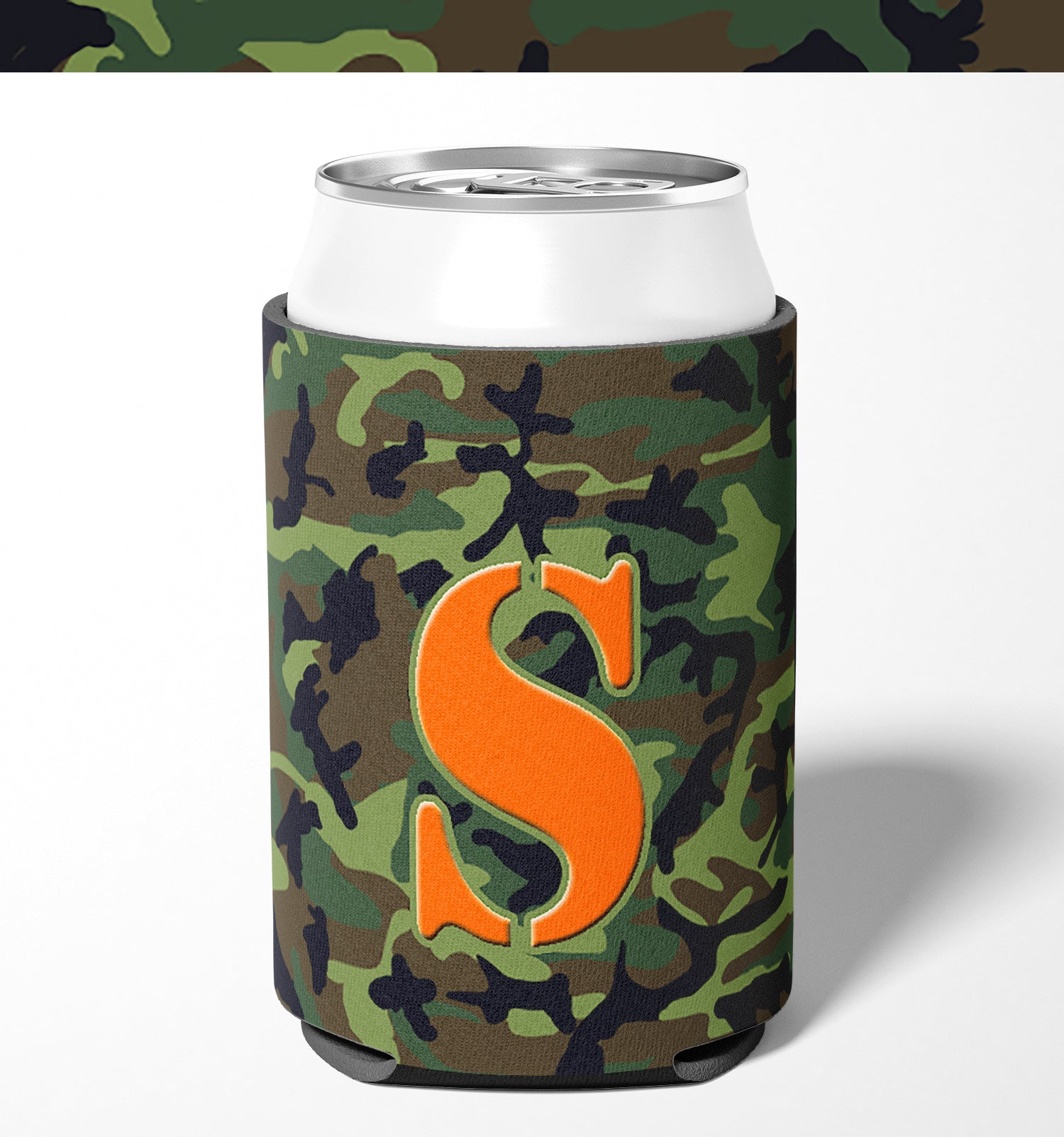 Letter S Initial Monogram - Camo Green Can or Bottle Beverage Insulator Hugger.