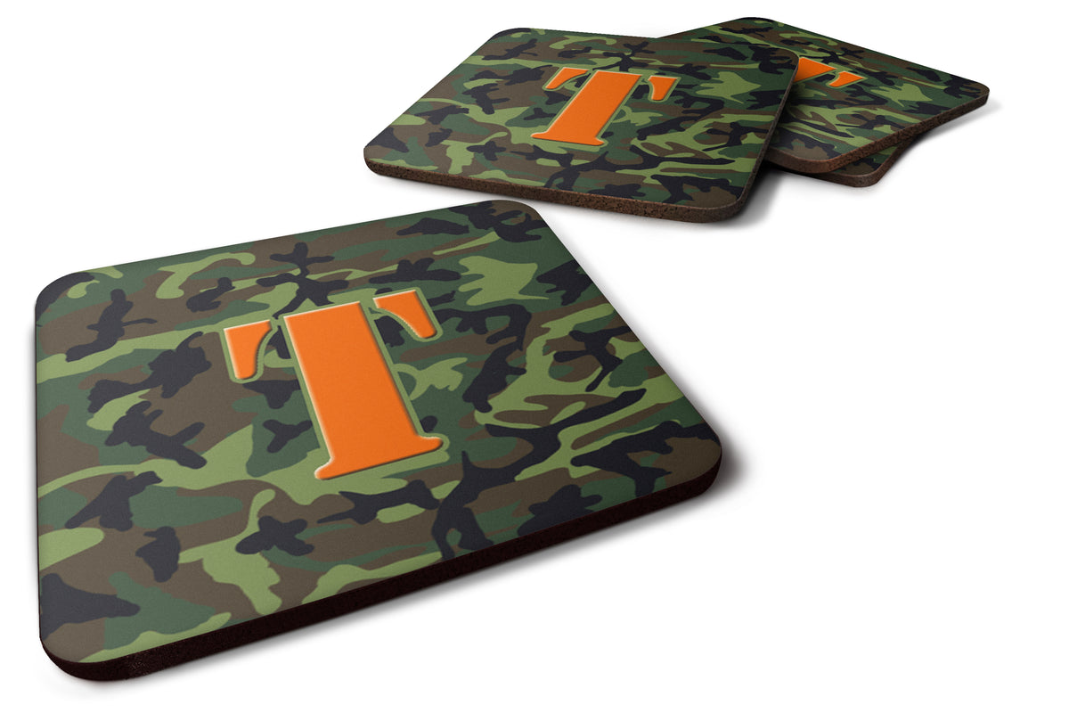 Set of 4 Monogram - Camo Green Foam Coasters Initial Letter T - the-store.com