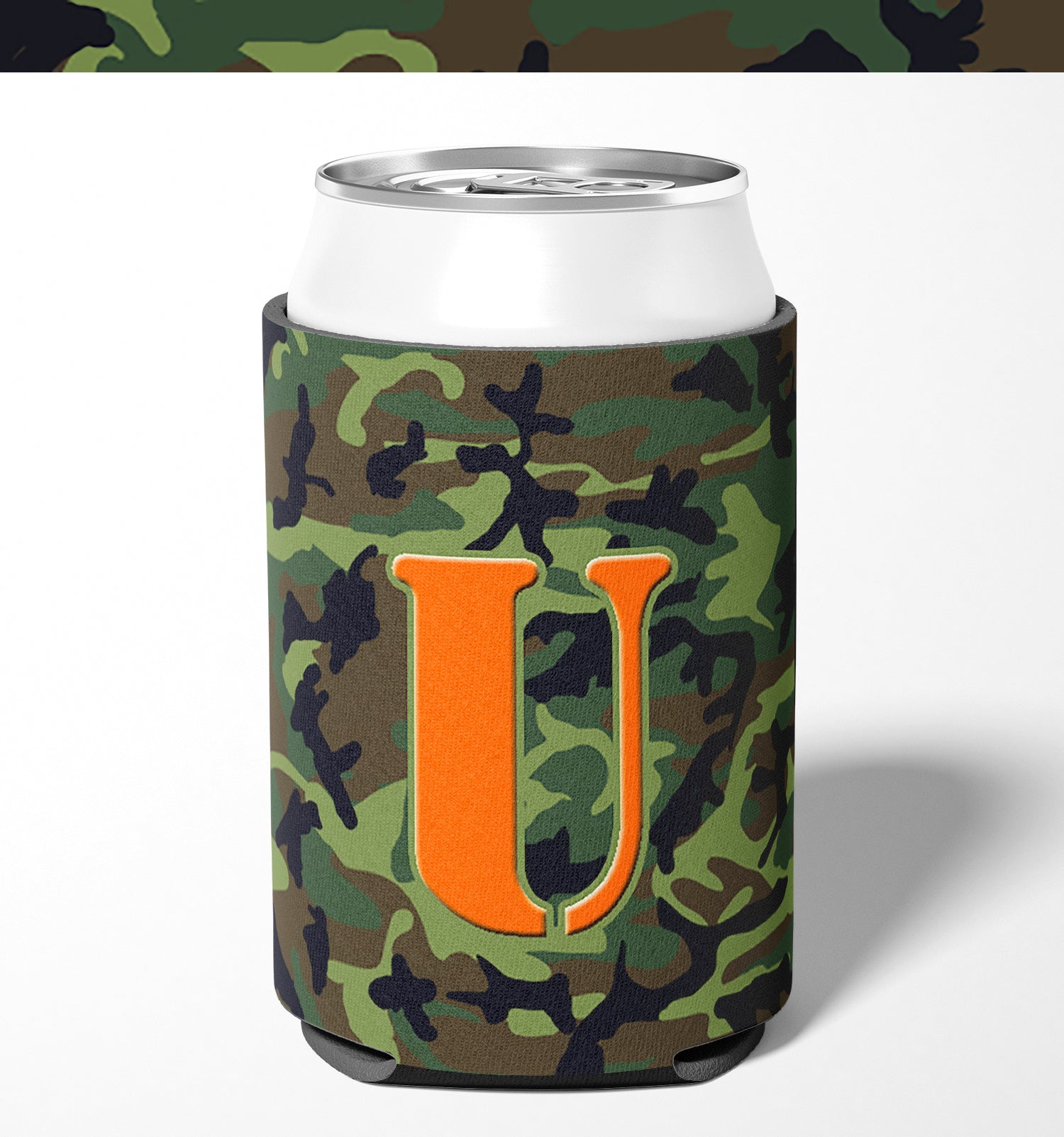 Letter U Initial Monogram - Camo Green Can or Bottle Beverage Insulator Hugger.