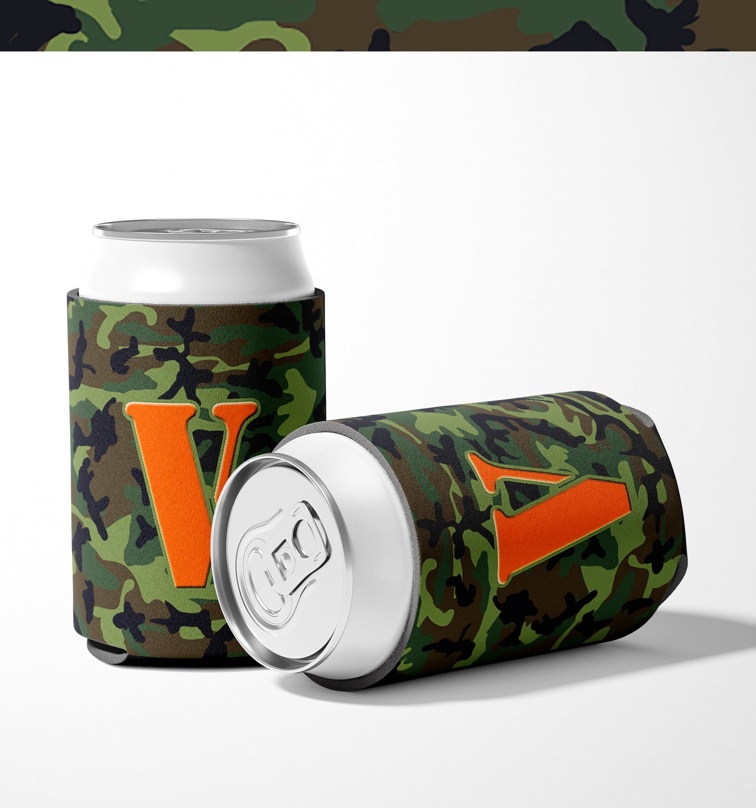 Letter V Initial Monogram - Camo Green Can or Bottle Beverage Insulator Hugger.