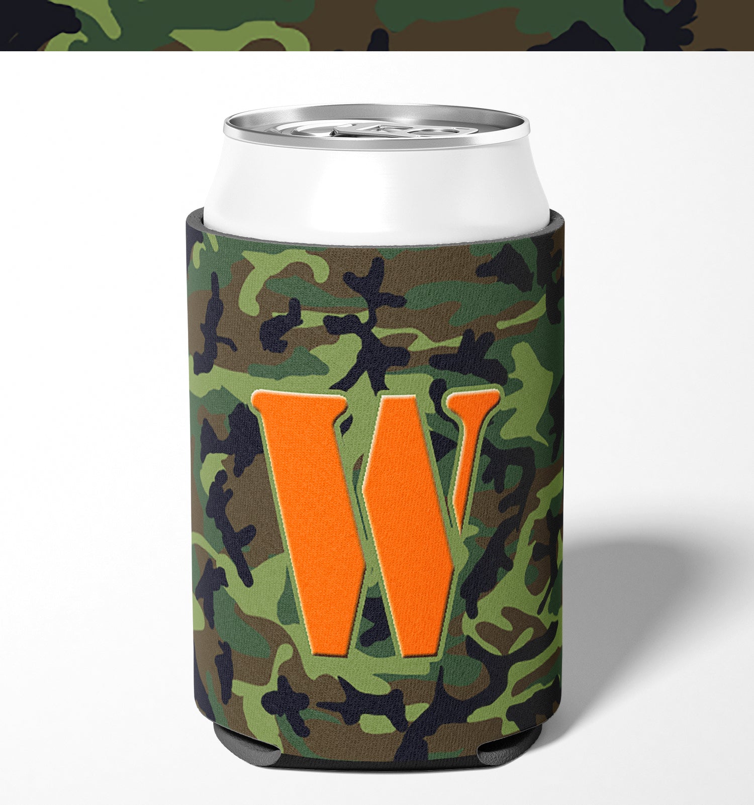 Letter W Initial Monogram - Camo Green Can or Bottle Beverage Insulator Hugger.
