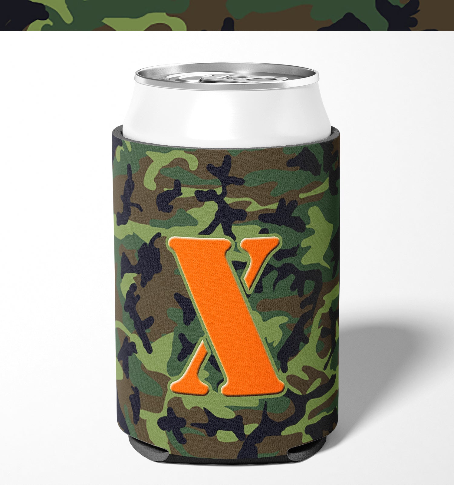 Letter X Initial Monogram - Camo Green Can or Bottle Beverage Insulator Hugger.