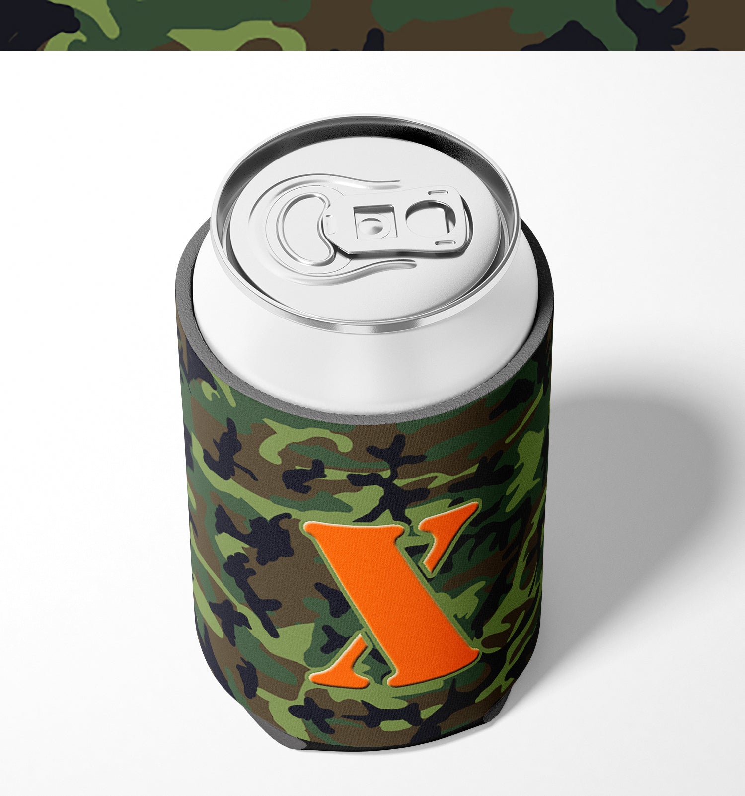 Letter X Initial Monogram - Camo Green Can or Bottle Beverage Insulator Hugger