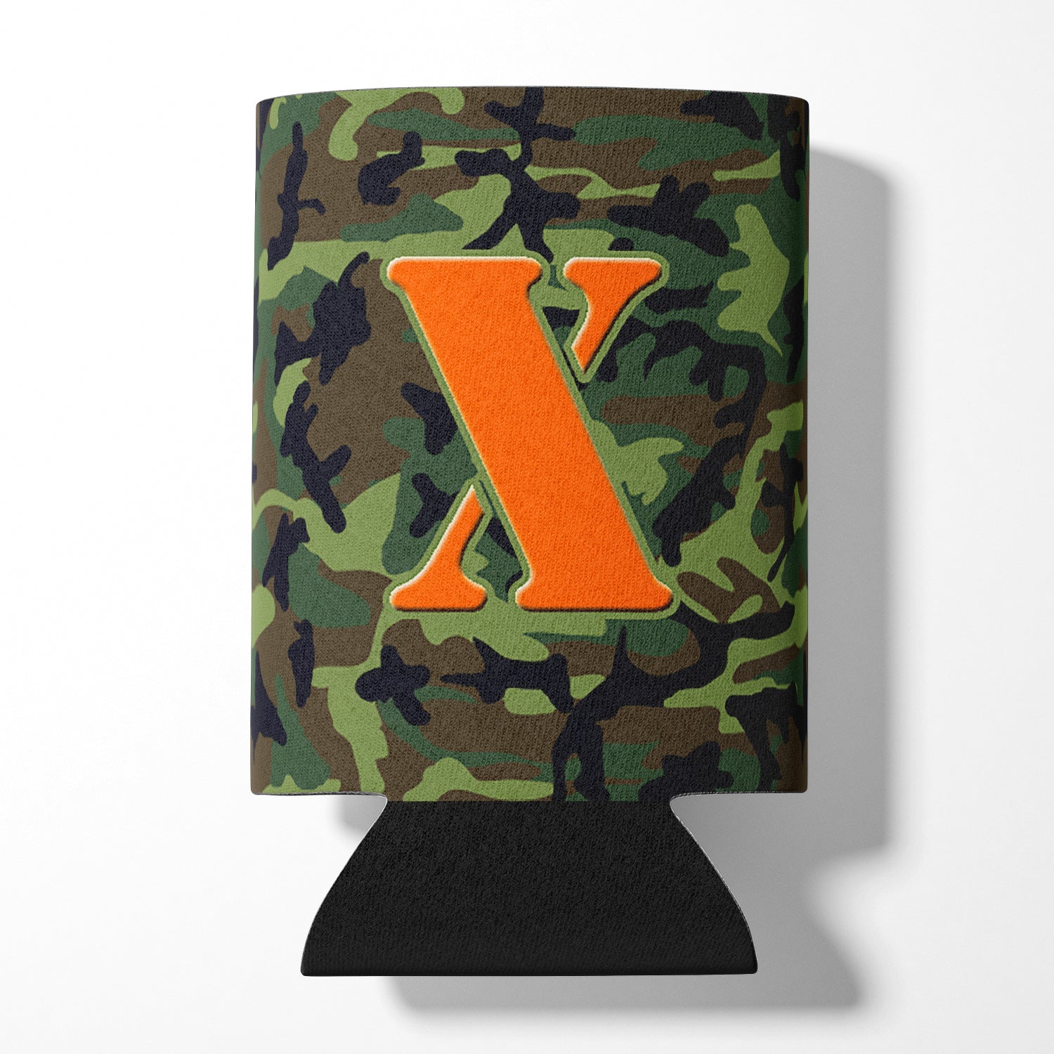 Letter X Initial Monogram - Camo Green Can or Bottle Beverage Insulator Hugger.