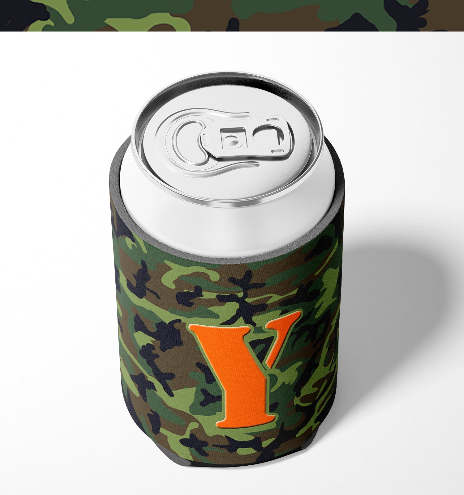 Letter Y Initial Monogram - Camo Green Can or Bottle Beverage Insulator Hugger.