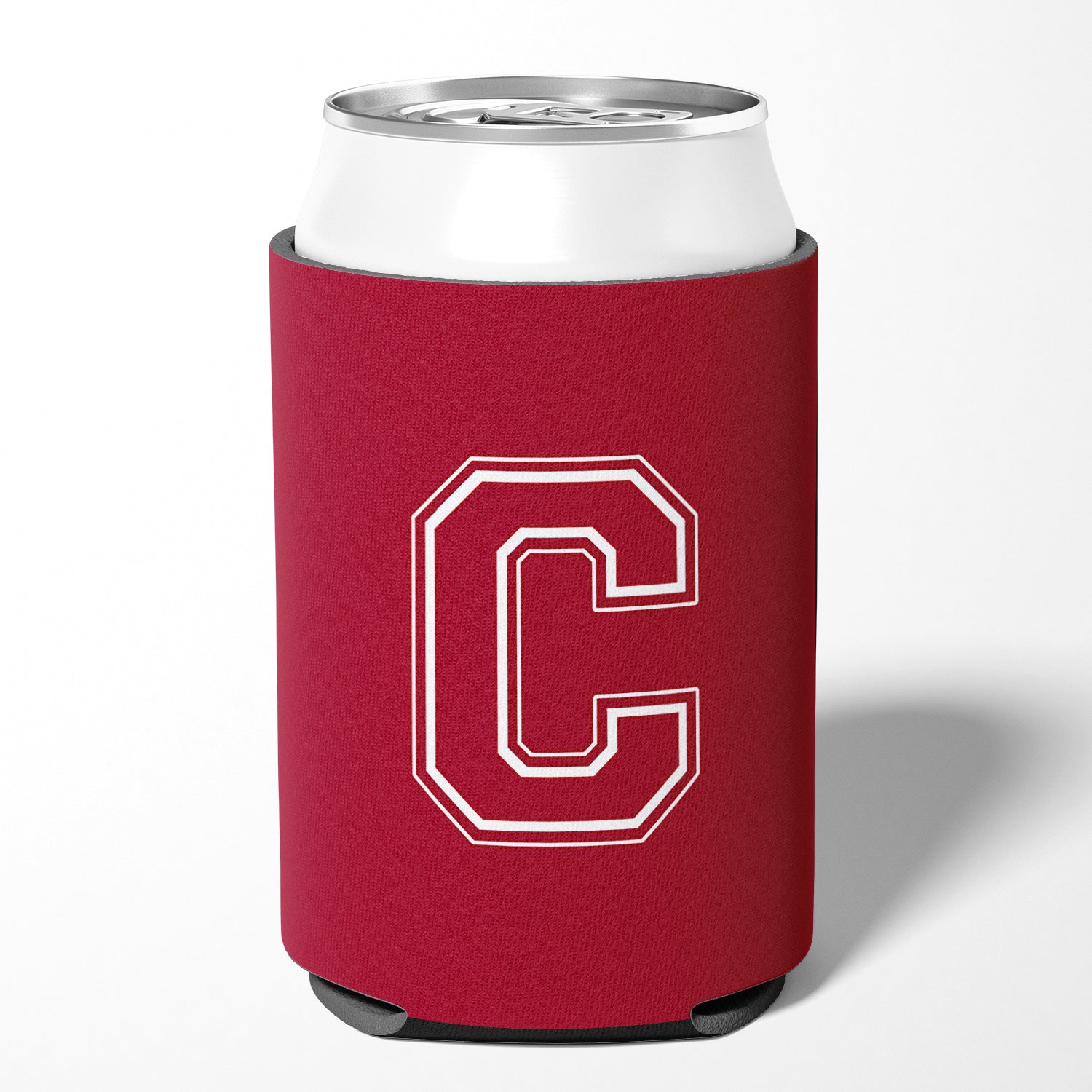 Letter C Initial Monogram - Maroon and White Can or Bottle Beverage Insulator Hugger.