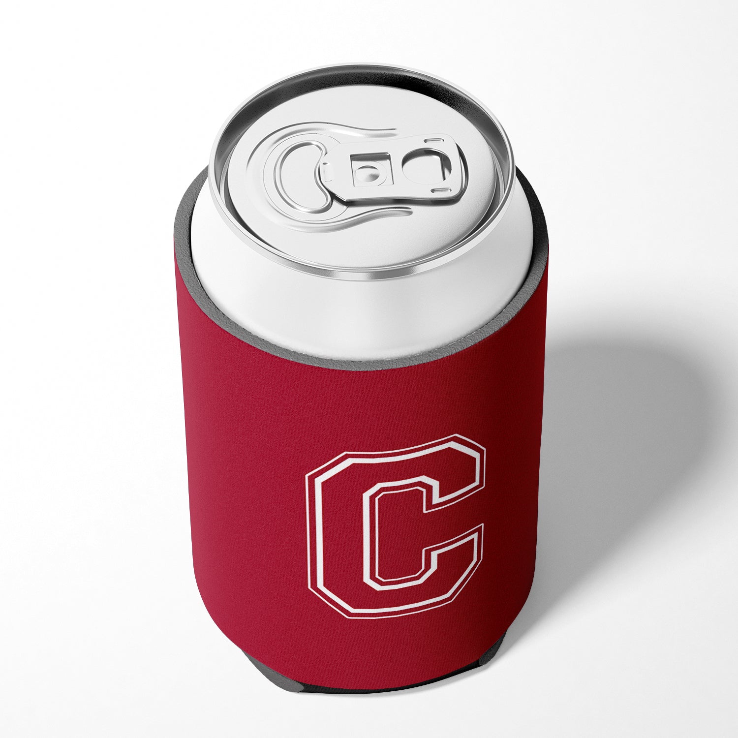 Letter C Initial Monogram - Maroon and White Can or Bottle Beverage Insulator Hugger.