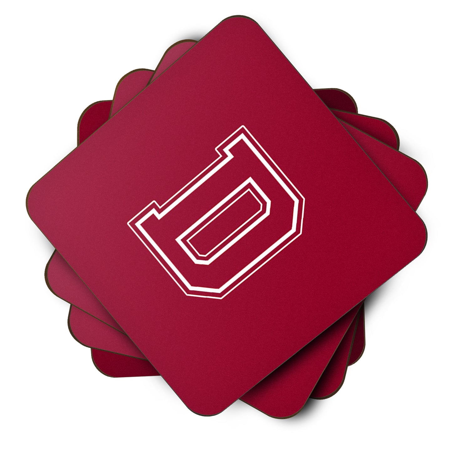 Set of 4 Monogram - Maroon and White Foam Coasters Initial Letter D - the-store.com