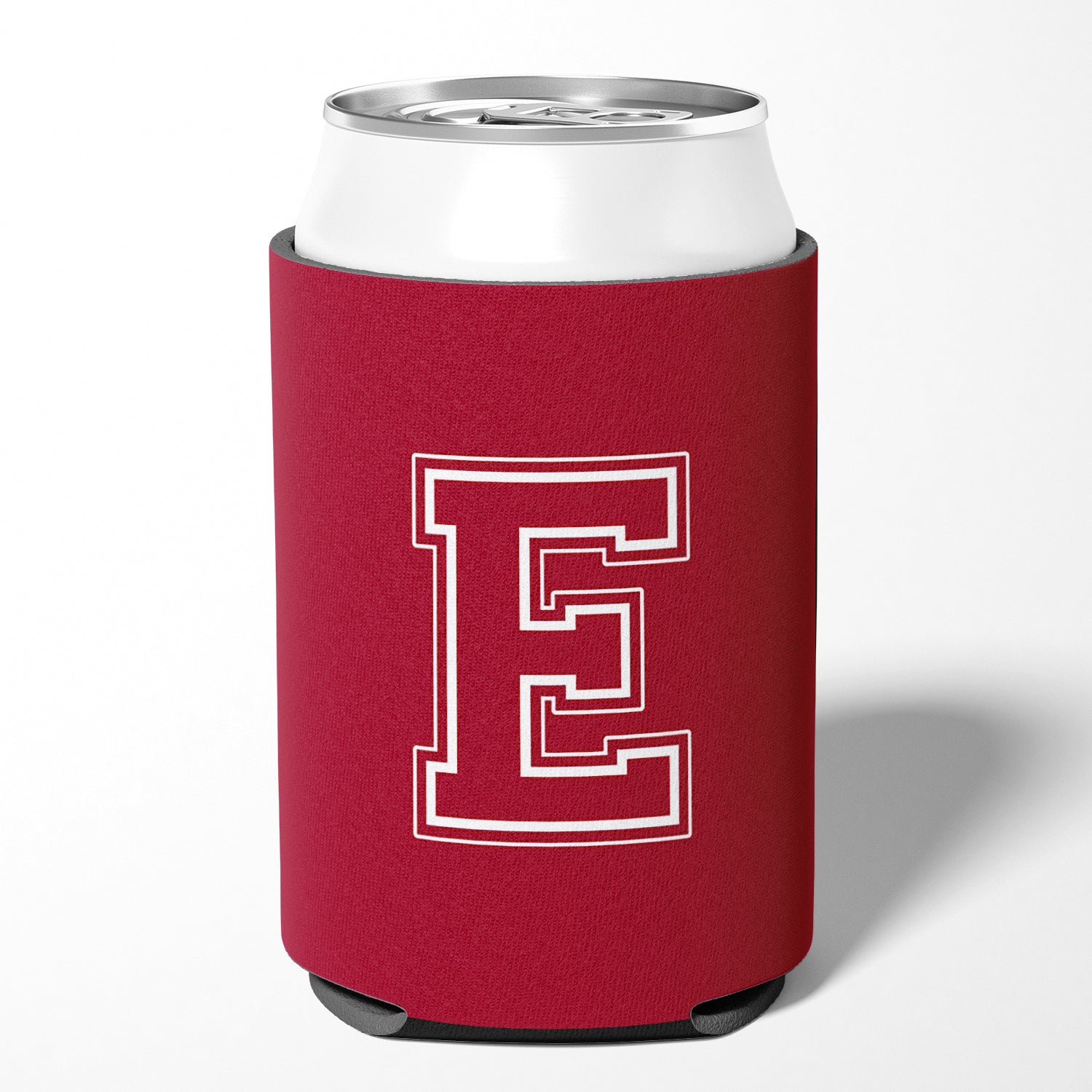 Letter E Initial Monogram - Maroon and White Can or Bottle Beverage Insulator Hugger.