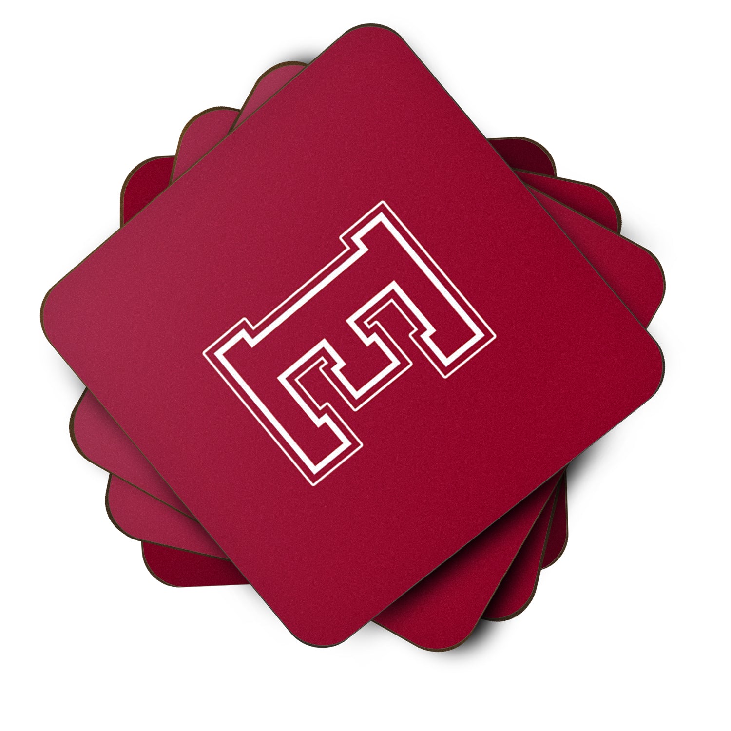 Set of 4 Monogram - Maroon and White Foam Coasters Initial Letter E - the-store.com