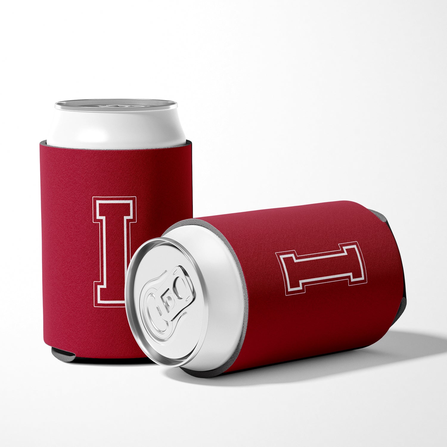 Letter I Initial Monogram - Maroon and White Can or Bottle Beverage Insulator Hugger.
