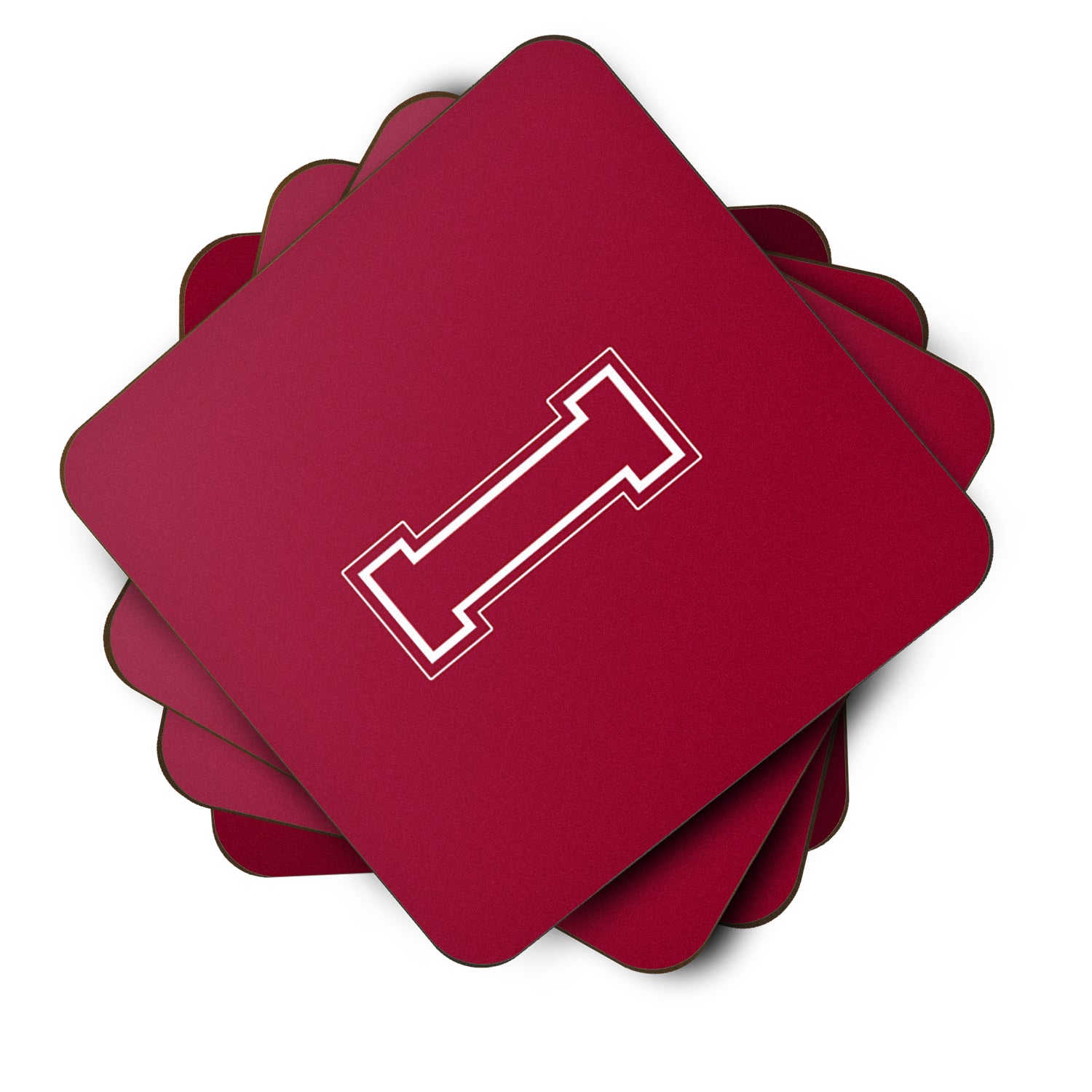 Set of 4 Monogram - Maroon and White Foam Coasters Initial Letter I - the-store.com