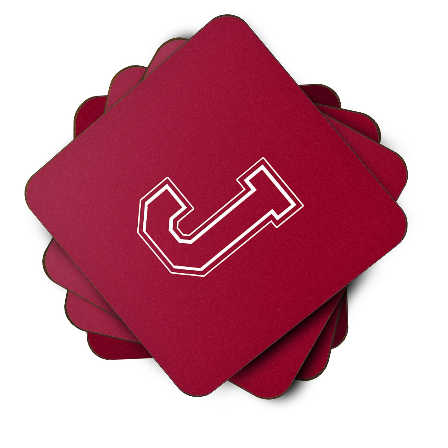 Set of 4 Monogram - Maroon and White Foam Coasters Initial Letter J - the-store.com