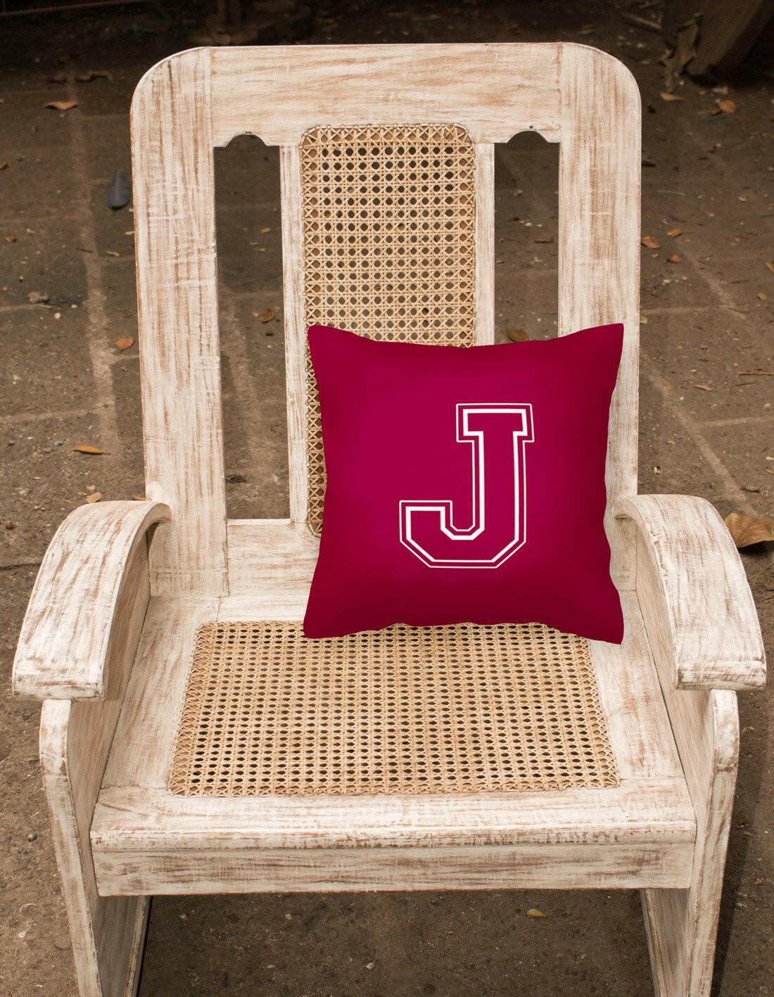 Monogram Initial J Maroon and White Decorative   Canvas Fabric Pillow CJ1032 - the-store.com
