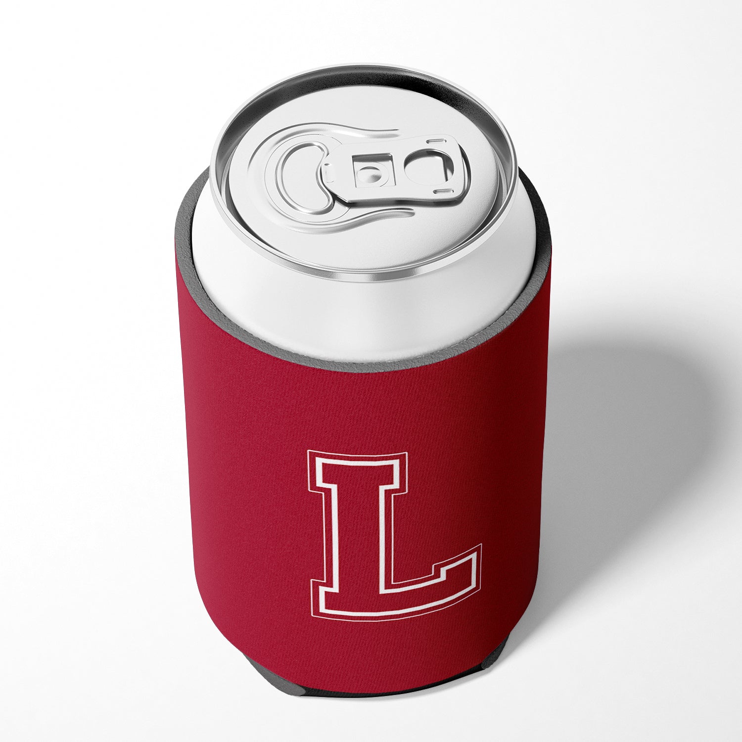 Letter L Initial Monogram - Maroon and White Can or Bottle Beverage Insulator Hugger.