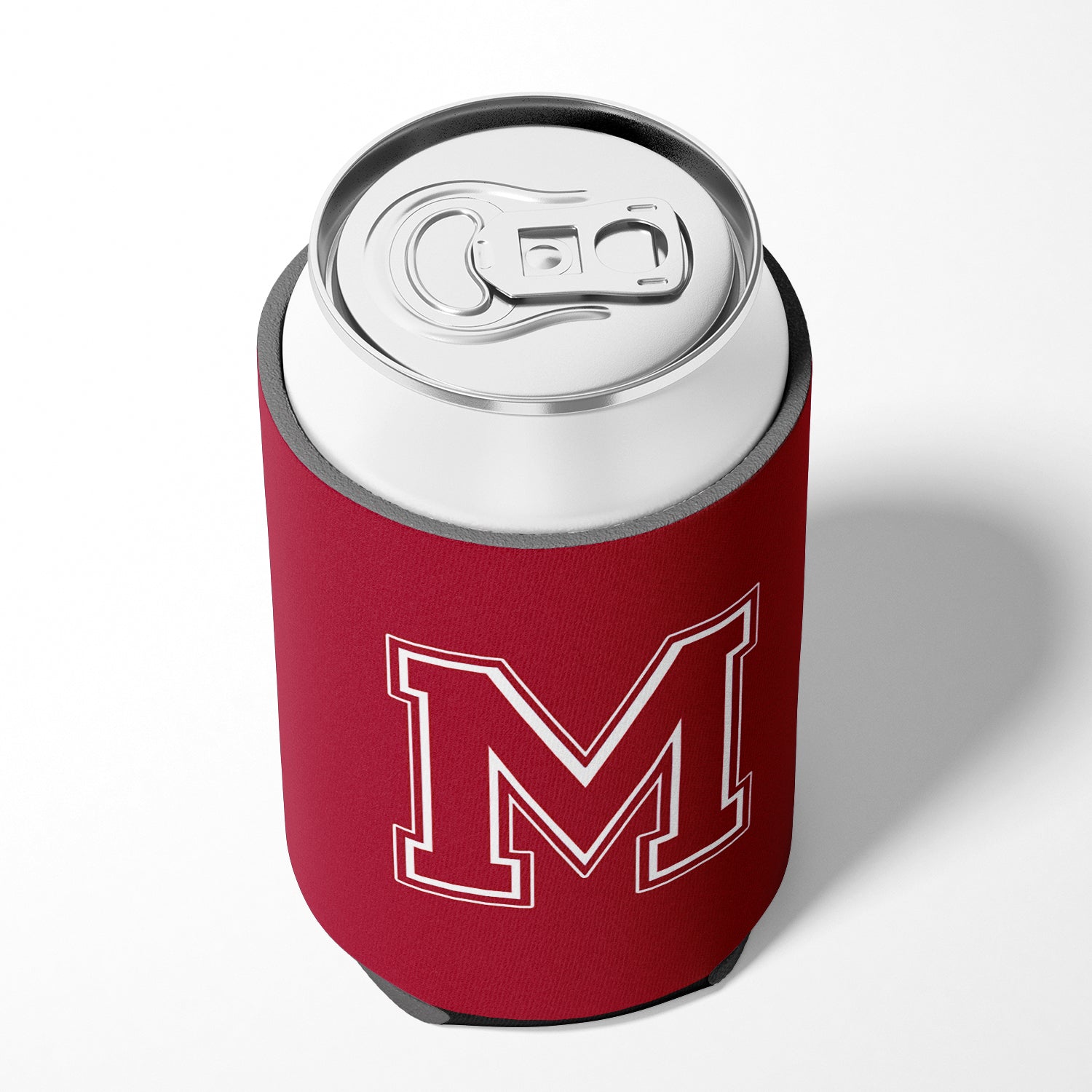 Letter M Initial Monogram - Maroon and White Can or Bottle Beverage Insulator Hugger.