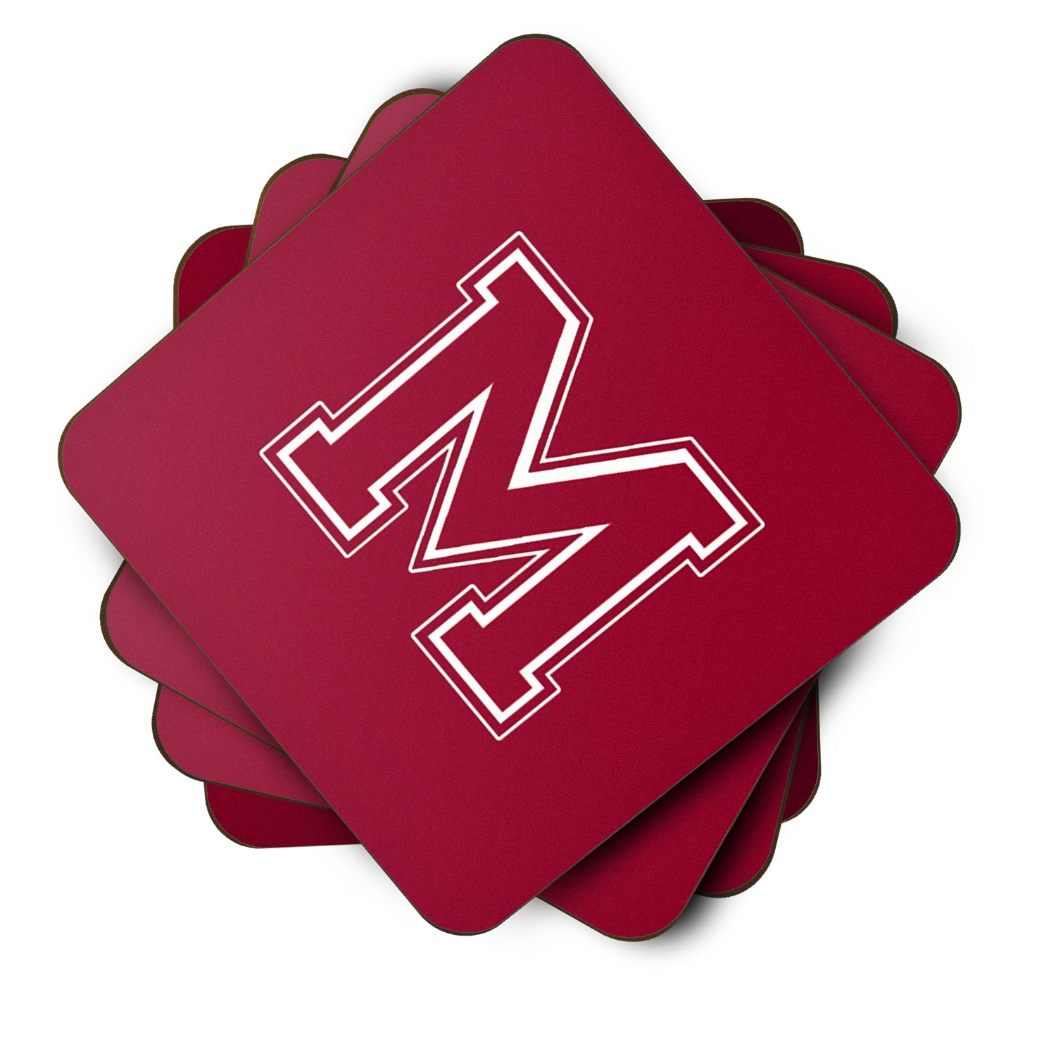 Set of 4 Monogram - Maroon and White Foam Coasters Initial Letter M - the-store.com