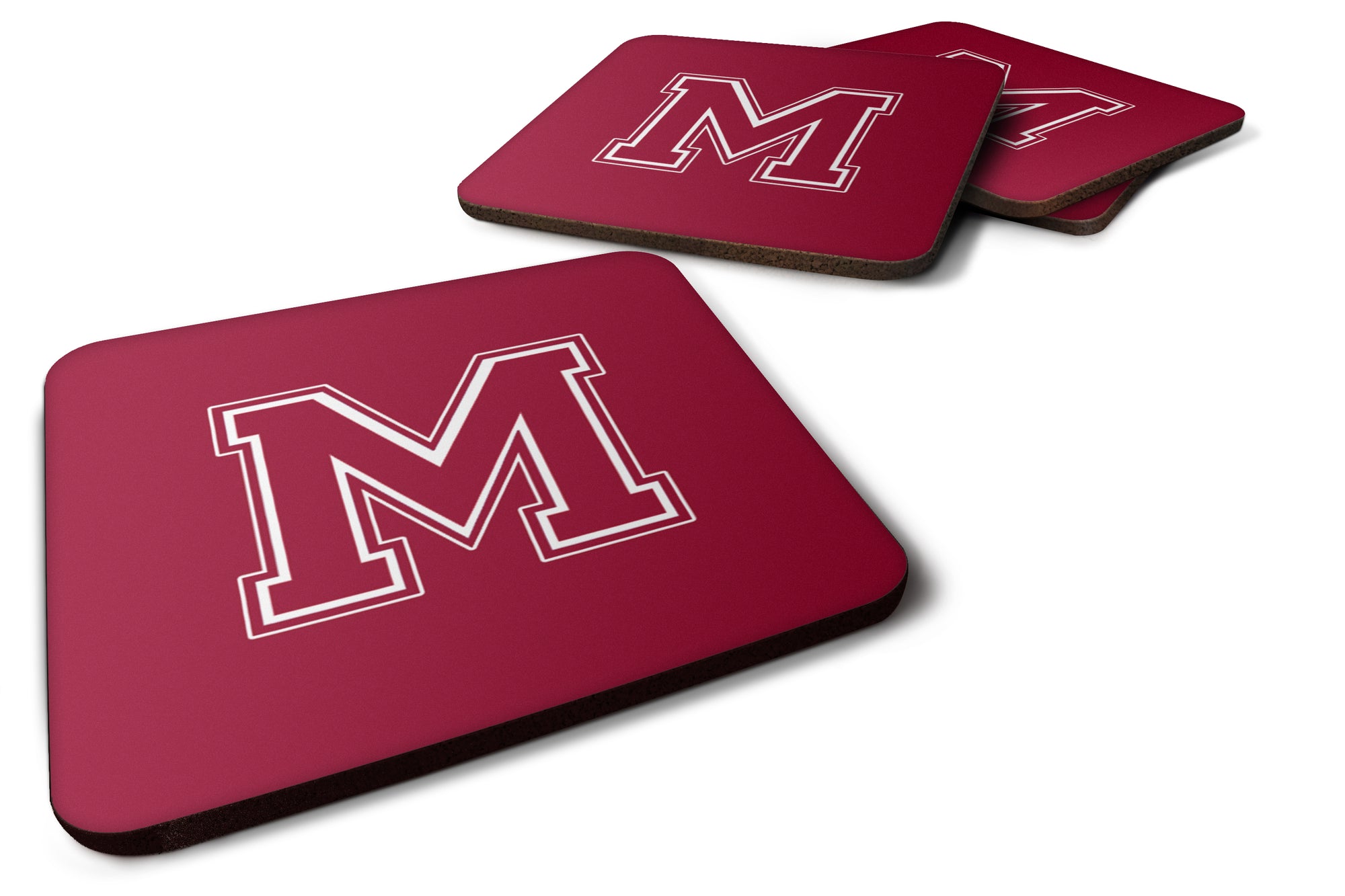 Set of 4 Monogram - Maroon and White Foam Coasters Initial Letter M - the-store.com