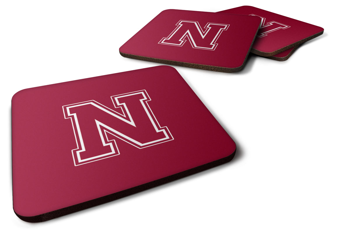 Set of 4 Monogram - Maroon and White Foam Coasters Initial Letter N - the-store.com