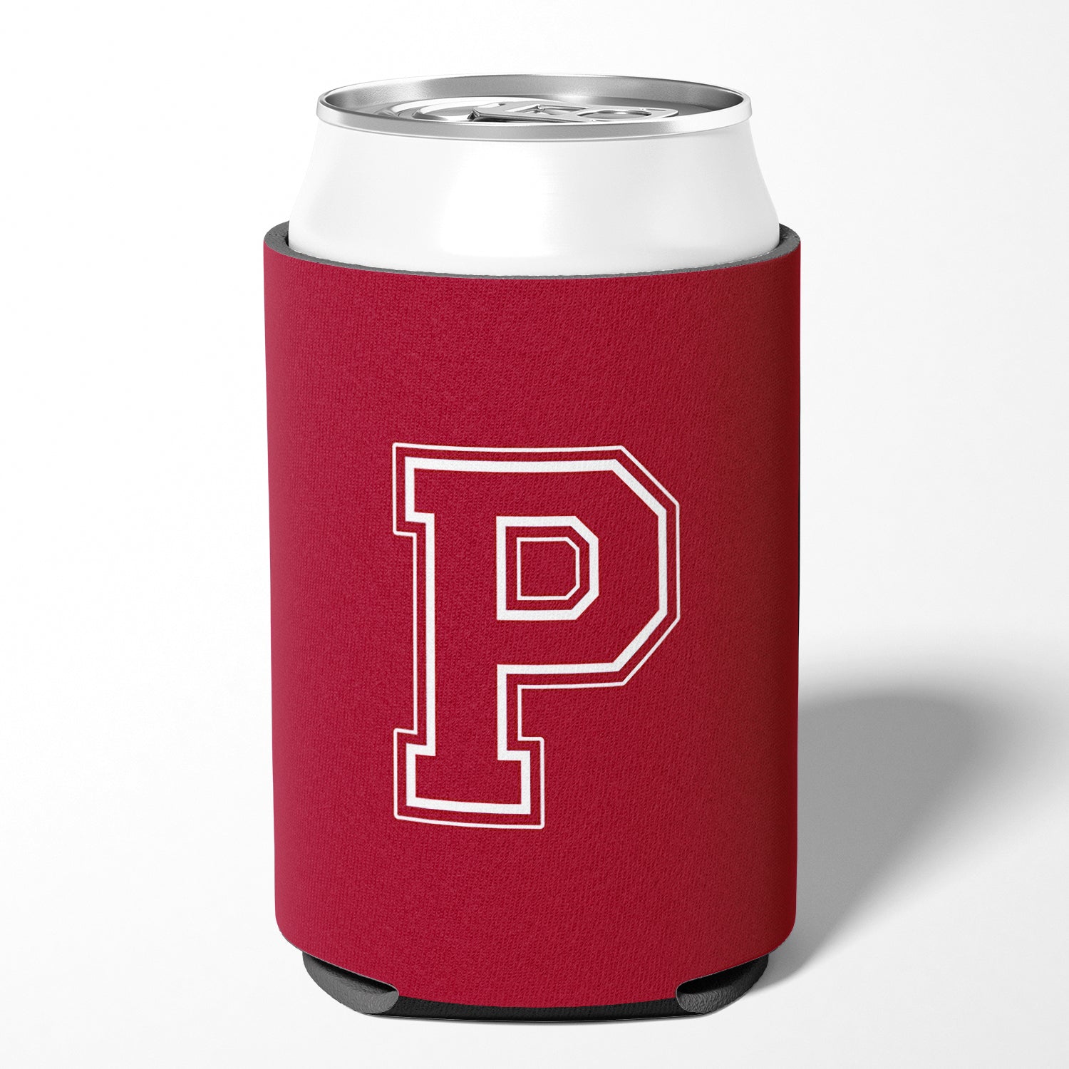 Letter P Initial Monogram - Maroon and White Can or Bottle Beverage Insulator Hugger.
