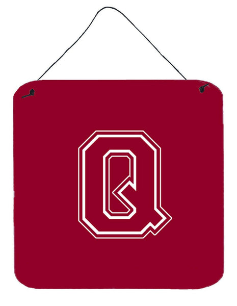 Letter Q Initial Monogram - Maroon and White Wall or Door Hanging Prints by Caroline's Treasures