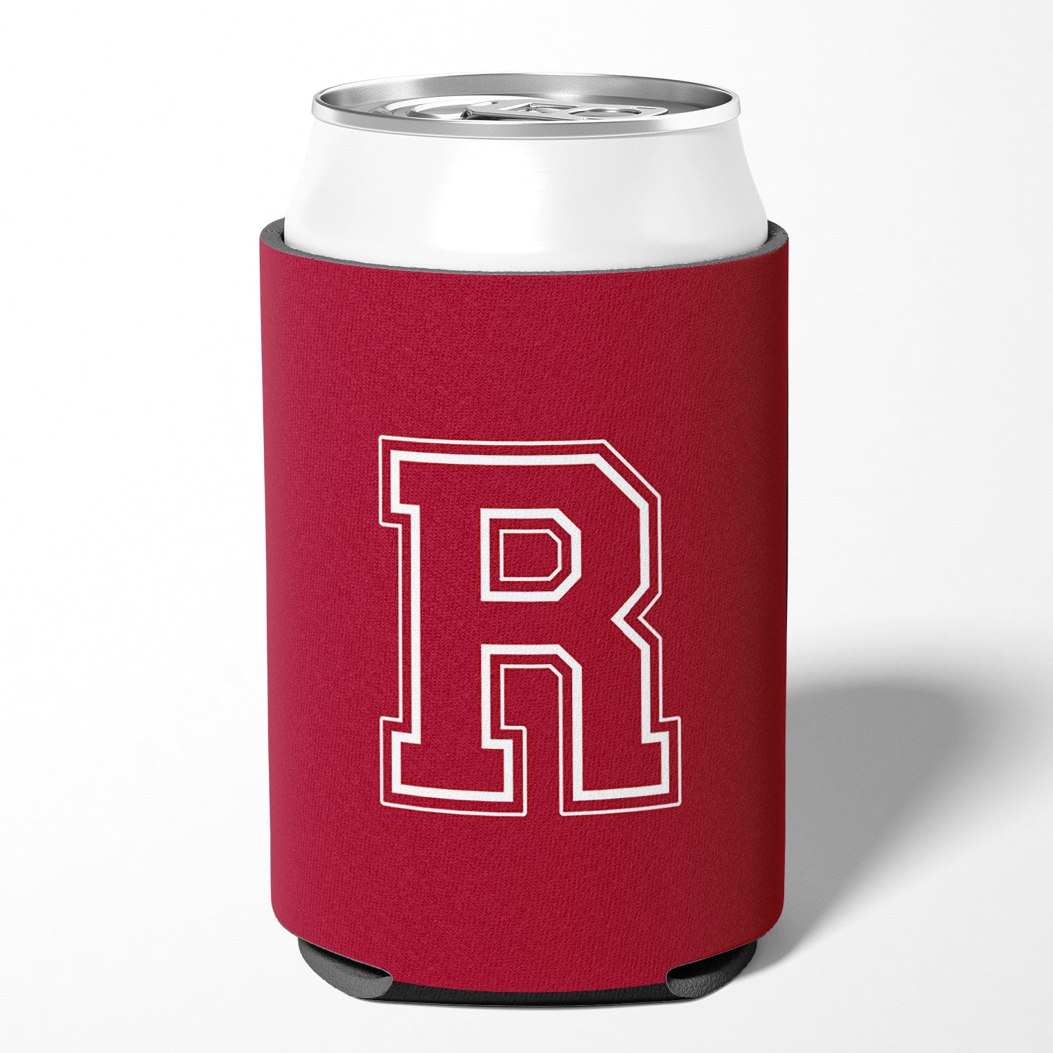 Letter R Initial Monogram - Maroon and White Can or Bottle Beverage Insulator Hugger.