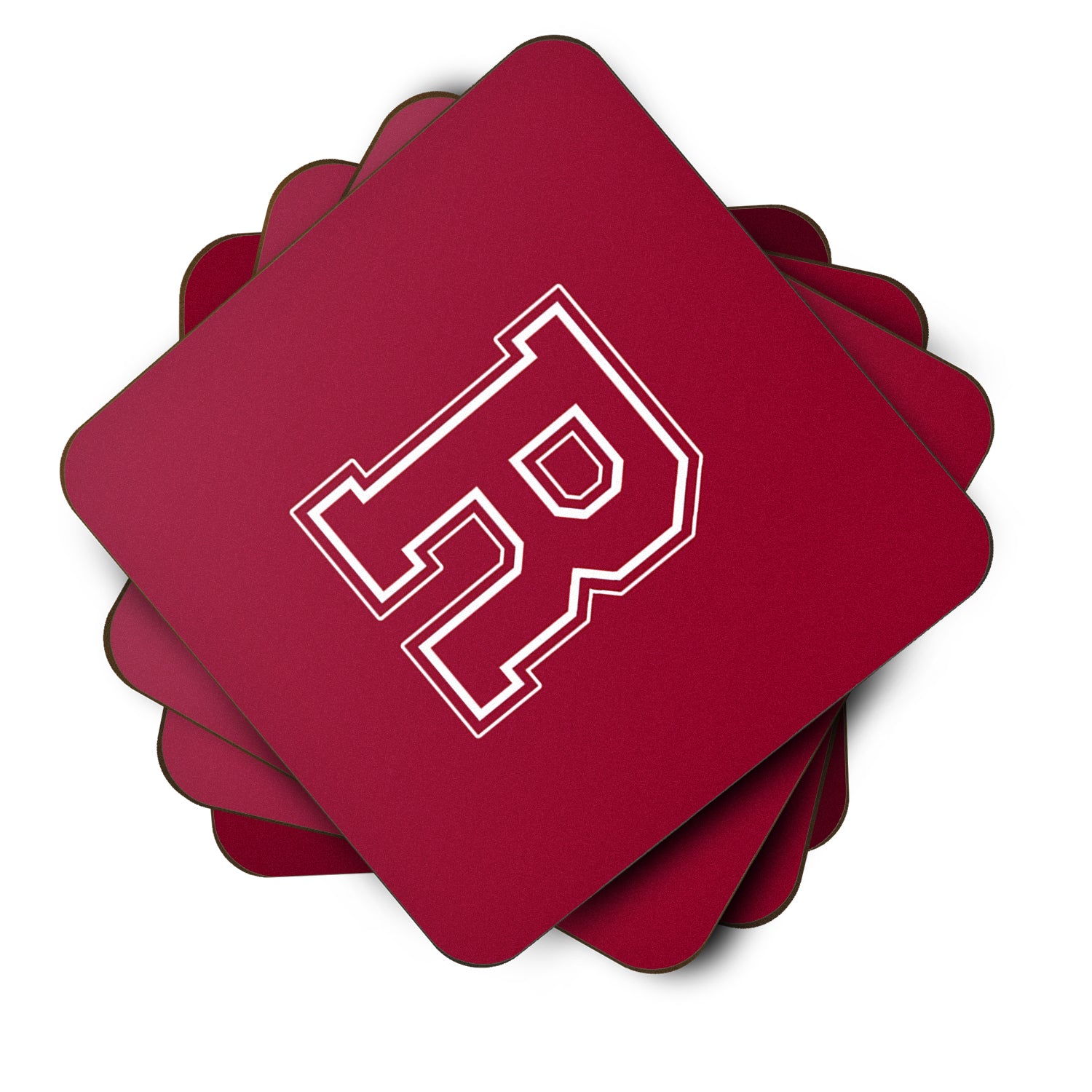 Set of 4 Monogram - Maroon and White Foam Coasters Initial Letter R - the-store.com
