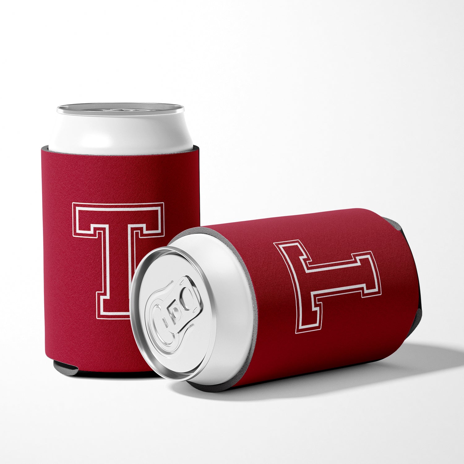 Letter T Initial Monogram - Maroon and White Can or Bottle Beverage Insulator Hugger.