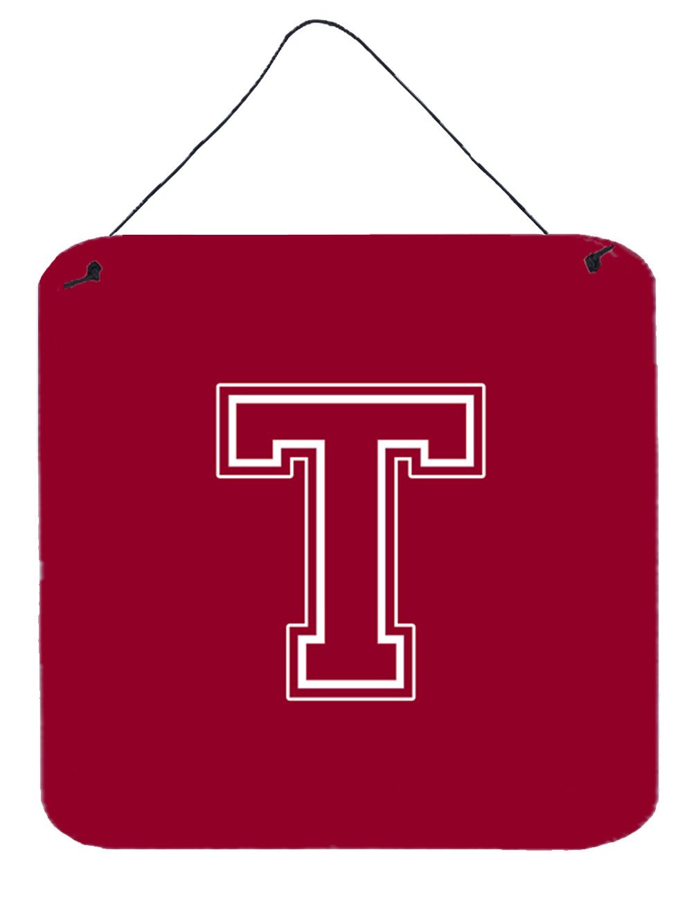 Letter T Initial Monogram - Maroon and White Wall or Door Hanging Prints by Caroline&#39;s Treasures