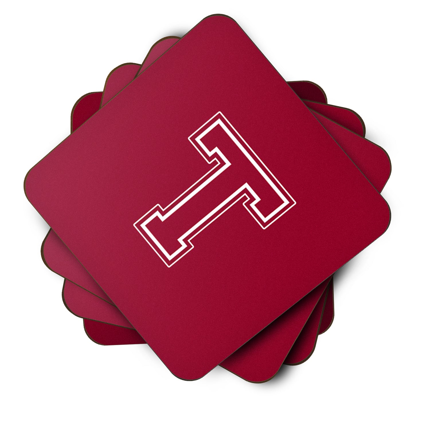 Set of 4 Monogram - Maroon and White Foam Coasters Initial Letter T - the-store.com