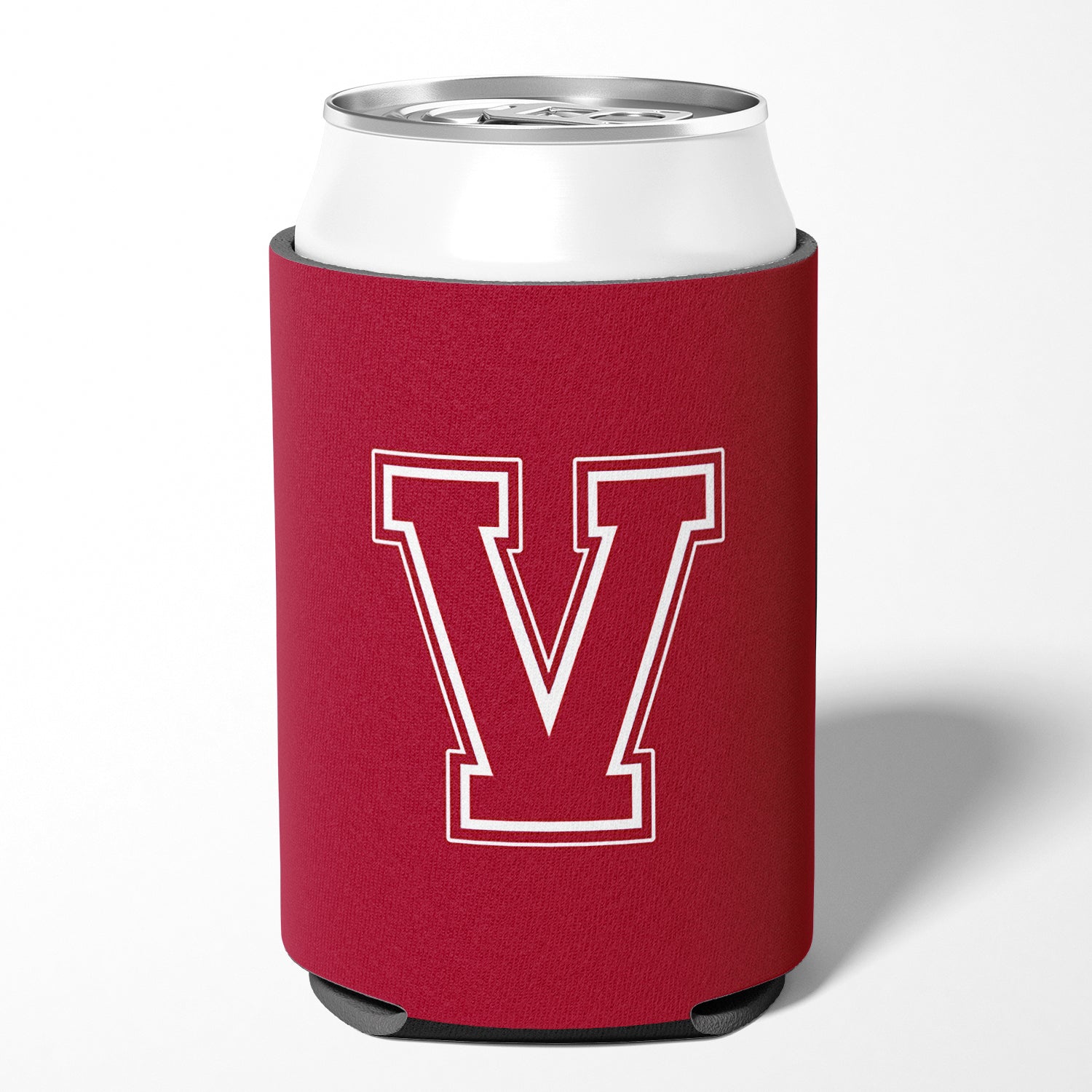 Letter V Initial Monogram - Maroon and White Can or Bottle Beverage Insulator Hugger.