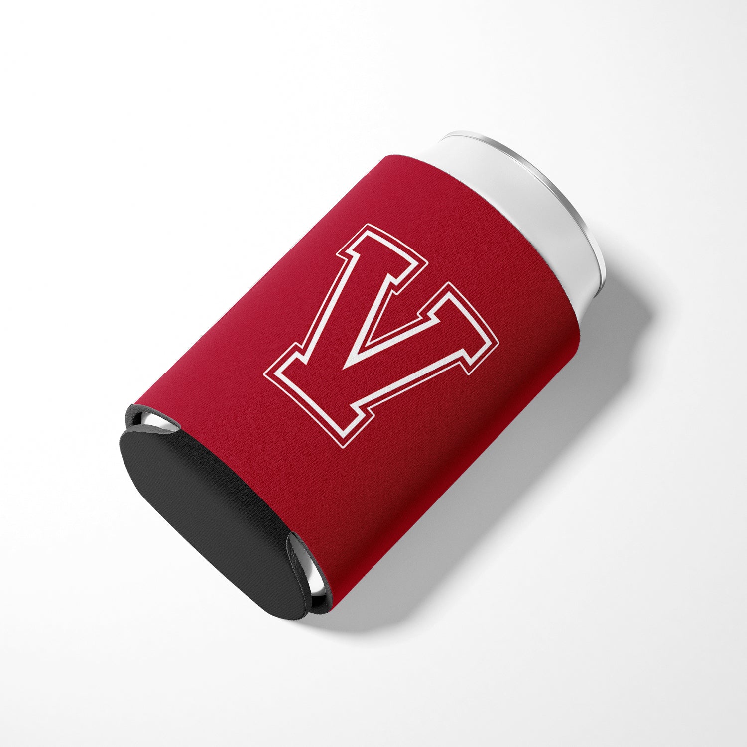 Letter V Initial Monogram - Maroon and White Can or Bottle Beverage Insulator Hugger.